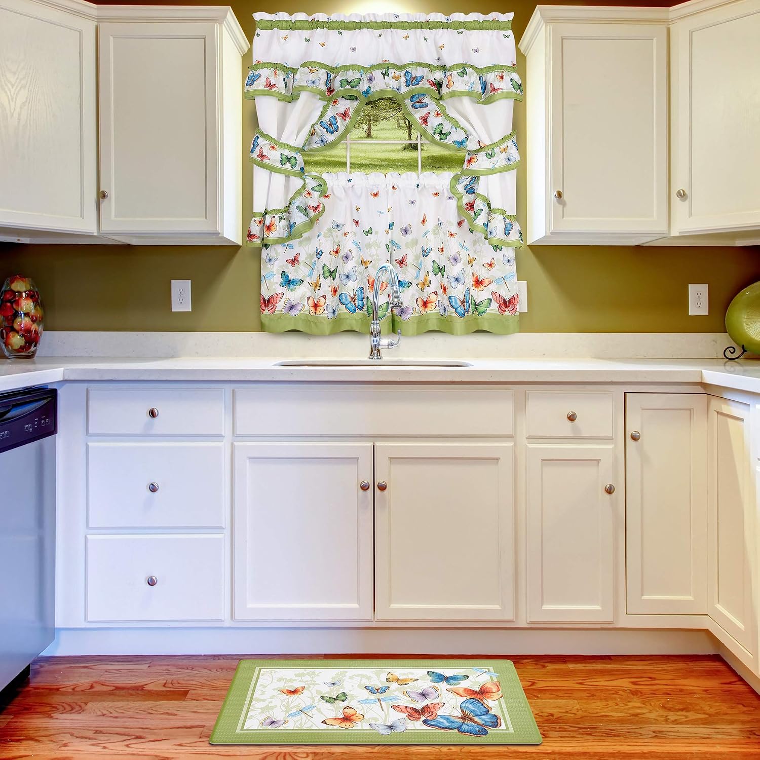 Anti-Fatigue Floor Comfort Mat - 18 x 30 Inch (Butterflies) - Waterproof Non-Slip Rug - Easy to Clean Cushioned Mat for Kitchen, Bathroom, Standing Desk & Office - Achim Home Decor