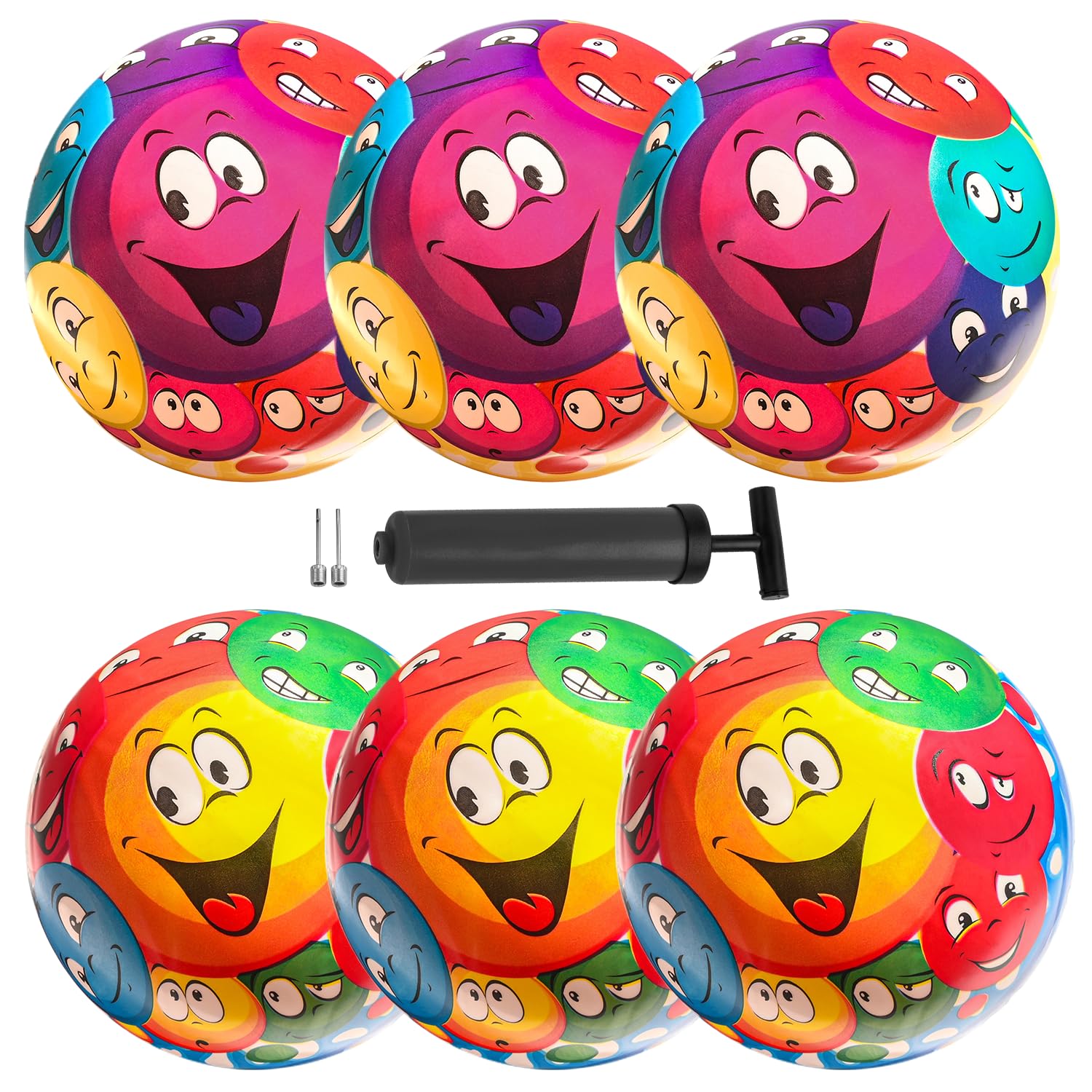 New Bounce Bouncy Balls for Kids - Playground Balls - Set of 6 Balls with Pump - 8.5" Ball for Children, Toddlers and Pets