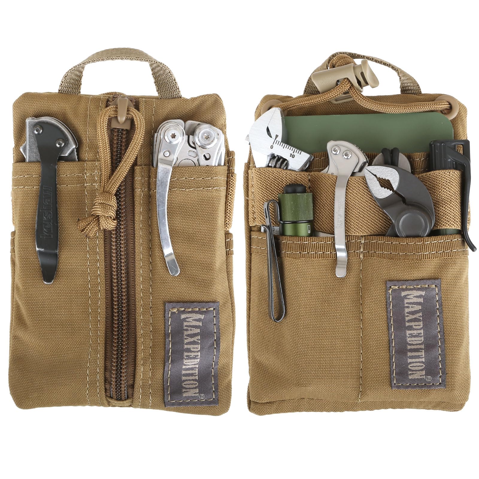 MAXPEDITION Platy Pocket Organizer, Durable EDC Tool Pouch for Men, Neck Wallet with Paracord Lanyard, Holds Flashlight, Multitool, Pen, Notebook (Dark Tan, 4" x 6")