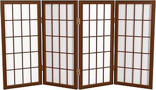 2 ft. Short Desktop Window Pane Shoji Screen - Walnut - 4 Panels