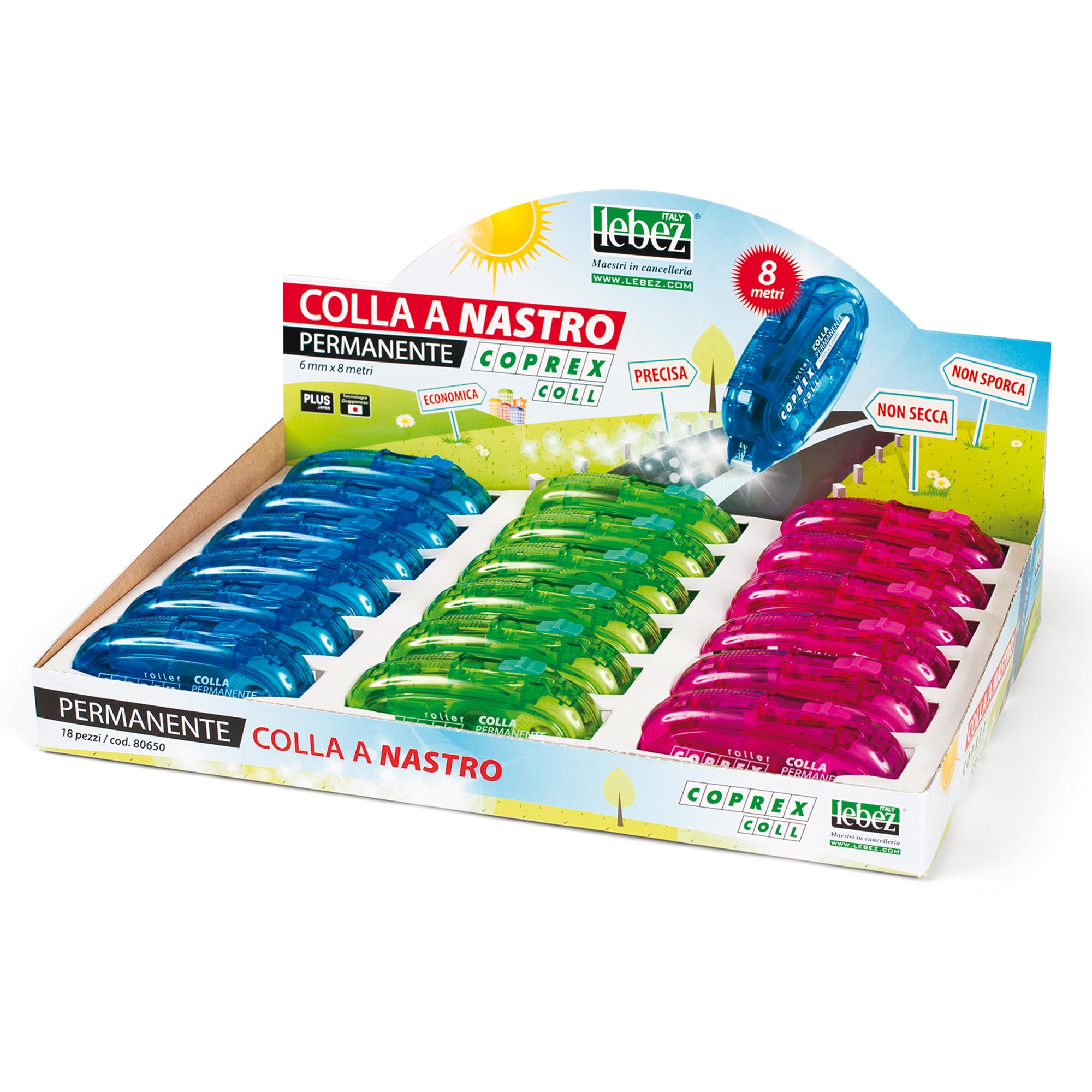 Colla a nastro Coprex - 8 mt - Lebez - display 18 pezzi