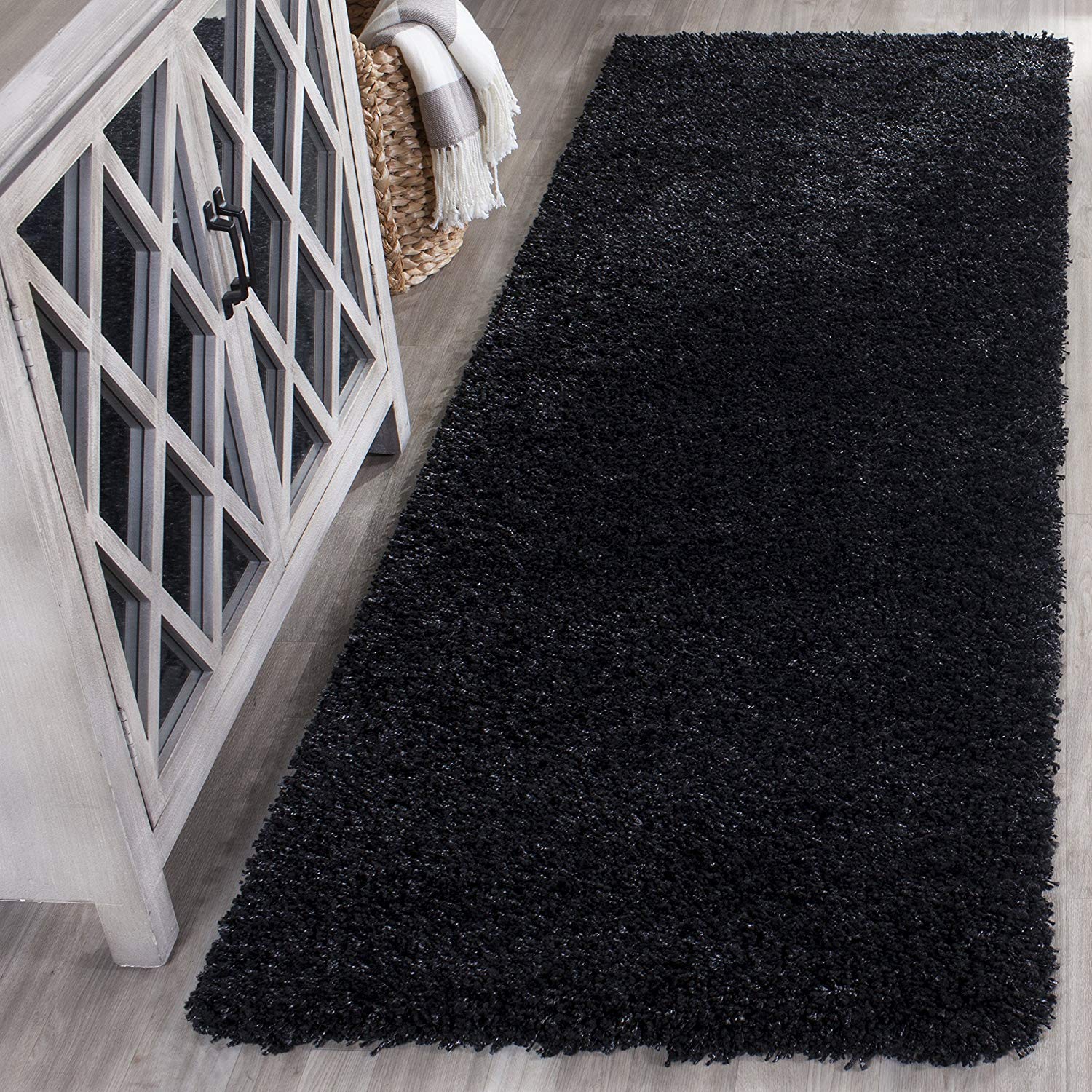 Malta Home Anti-Slip Fluffy Fur Rug & Polyester Shaggy Carpet for Bedside, Living Room, Bedroom, Hallway, Guest Room (2x3 Feet, Black)