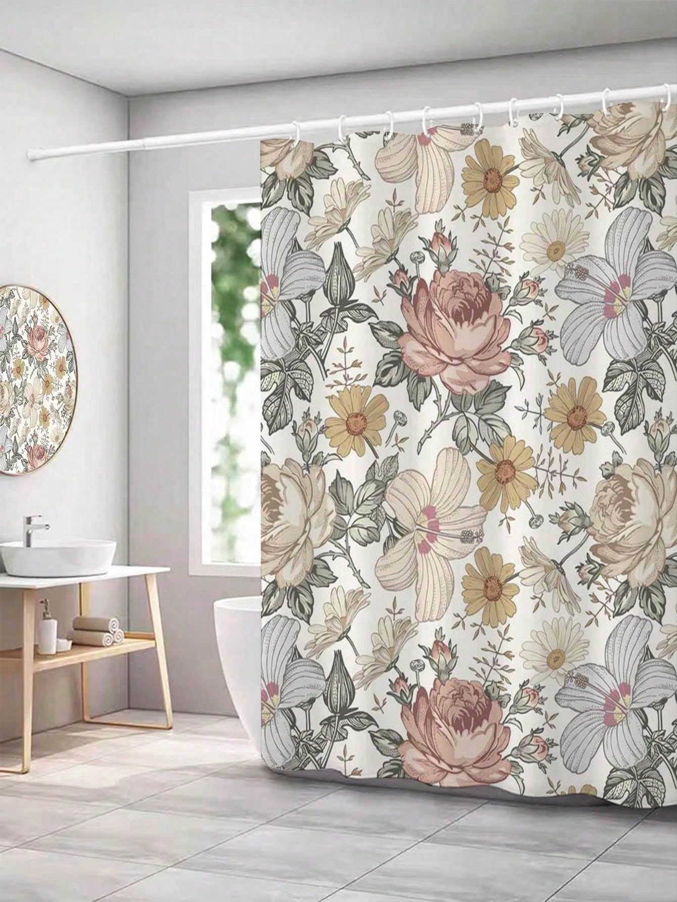 awitufhgp 1pc Extra Long Retro Floral Print Shower Curtain Waterproof Bathroom Curtain, Bathroom Bathtub Partition Protects Privacy(183x198cm/72x78in(WxH))