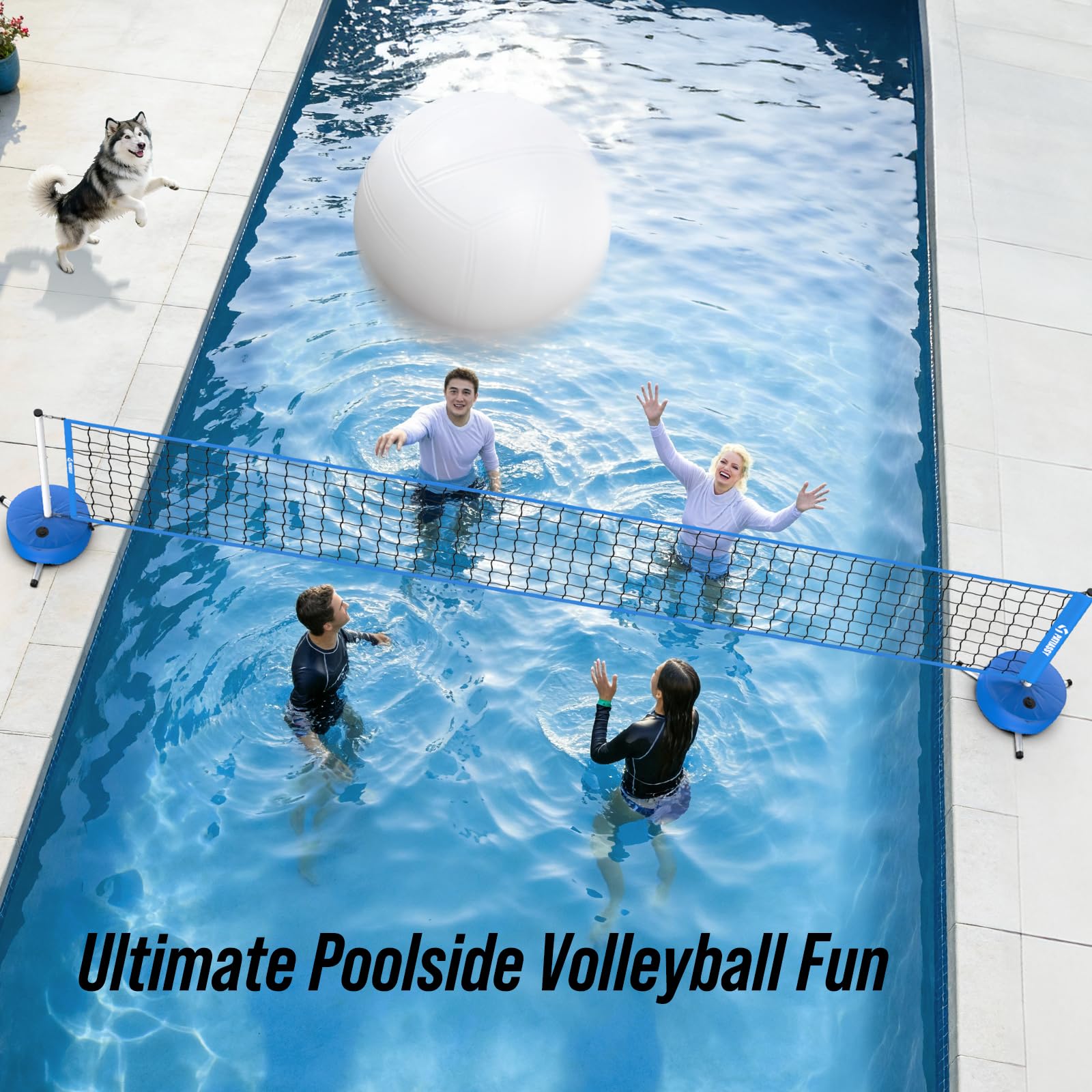 Set di rete da pallavolo per piscina Patiassy con base pesante, larghezza regolabile da 4,57m-9,14m, sistema di rete per piscine per interni ed esterni, adatto per giochi d'acqua, giardino, spiaggia e
