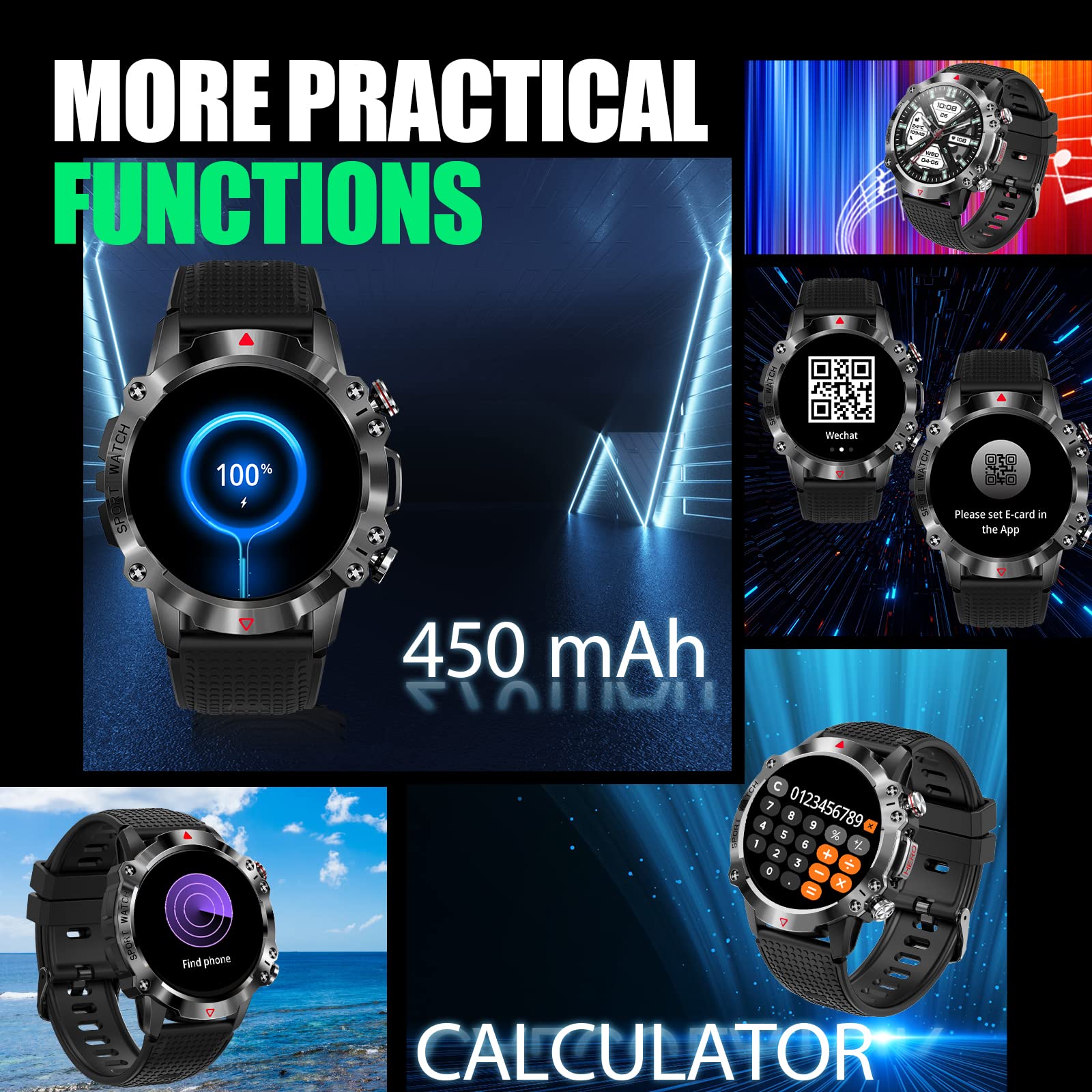 JELLOO Smart Watch militare da uomo, 1,39 pollici HD Bluetooth Chiamate Smartwatch per iPhone Android, IP68 Impermeabile Fitness Tracker Orologio con Frequenza Cardiaca, Monitoraggio del sonno, 100+