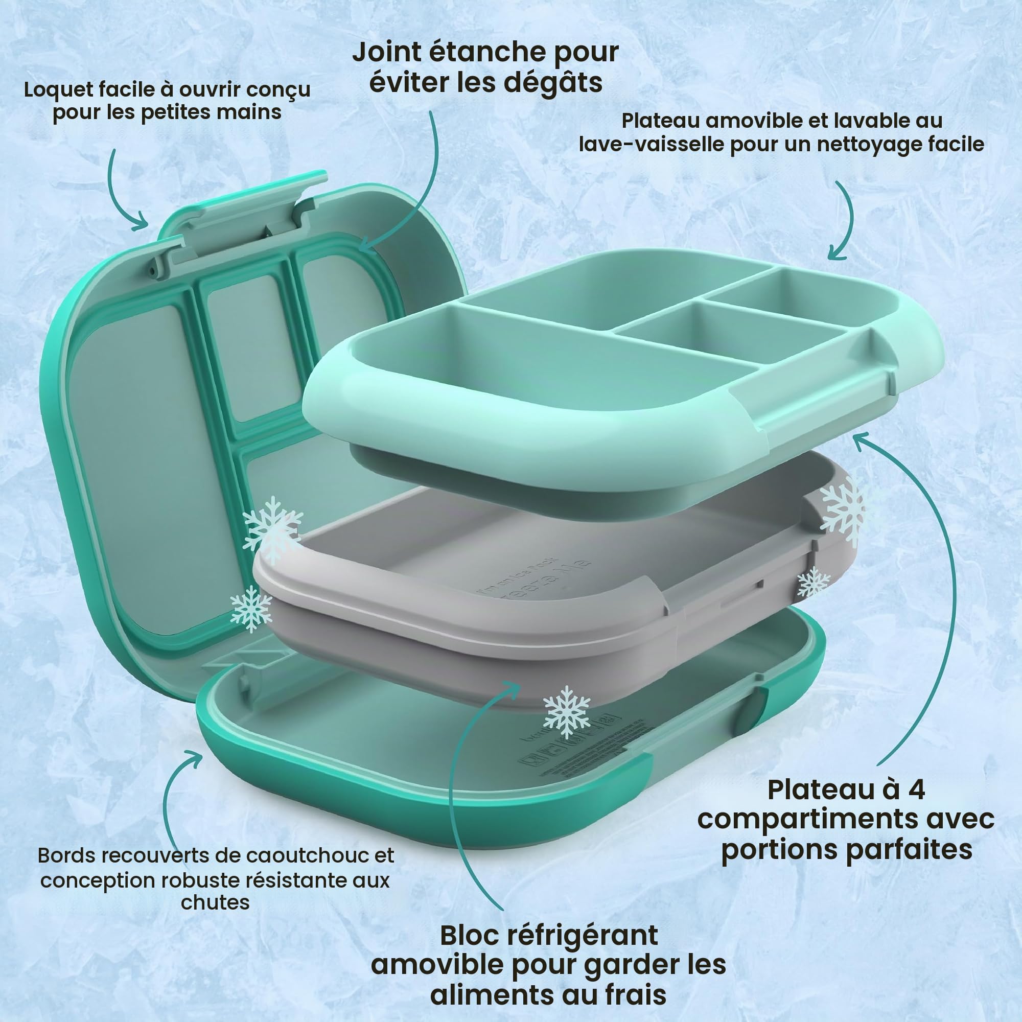 Bentgo Chill Boîte à déjeuner étanche pour enfants – Boîte à bento 4-compartiments avec poche de glace, 3,3 tasses, sans PFAS et BPA, passe au micro-ondes et lave-vaisselle