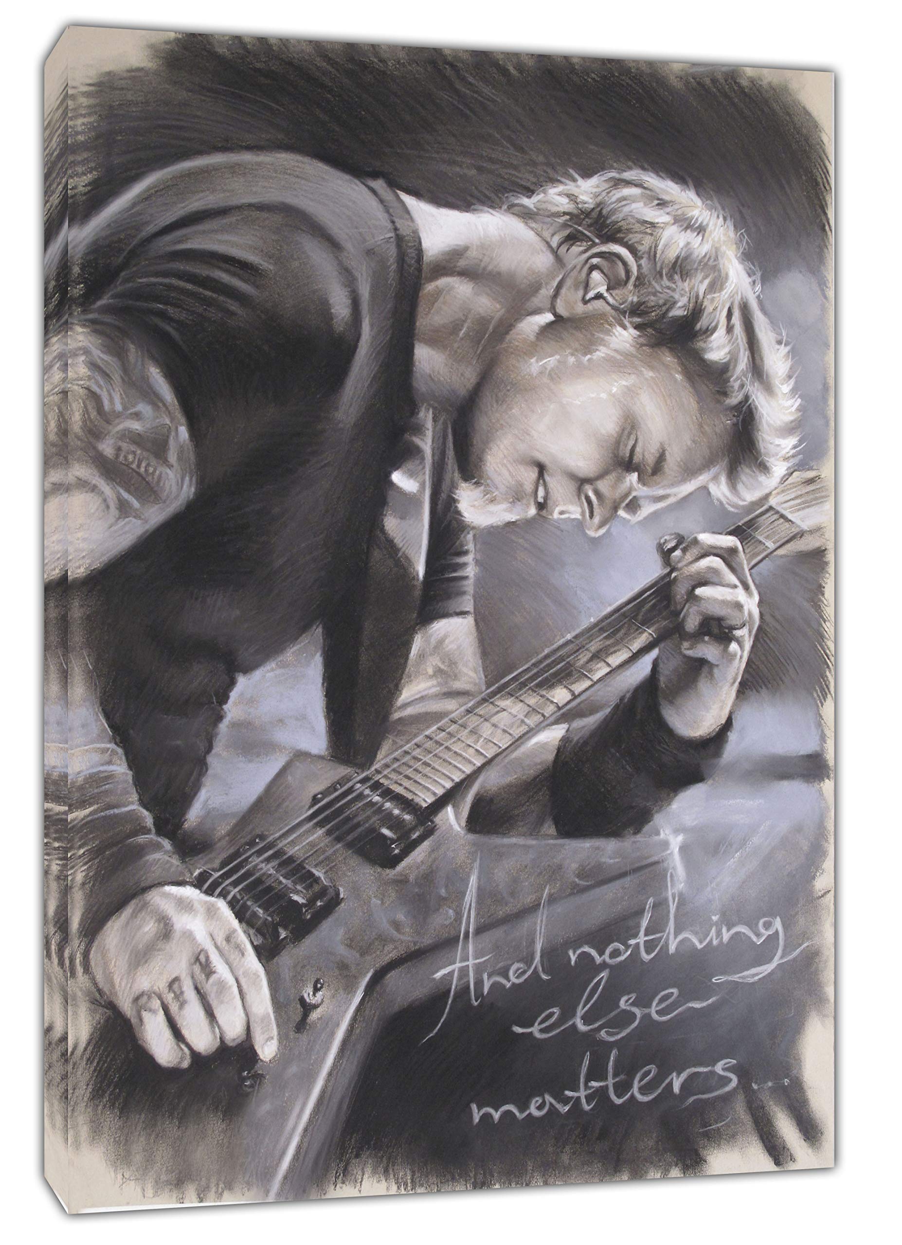artsprints JAMES HETFIELD METTALICA CON PASTELLO IN CARBONE MORBIDO STAMPA SU TELA TELA CON CORNICE 80 "x 60" pollici -18 mm di profondità