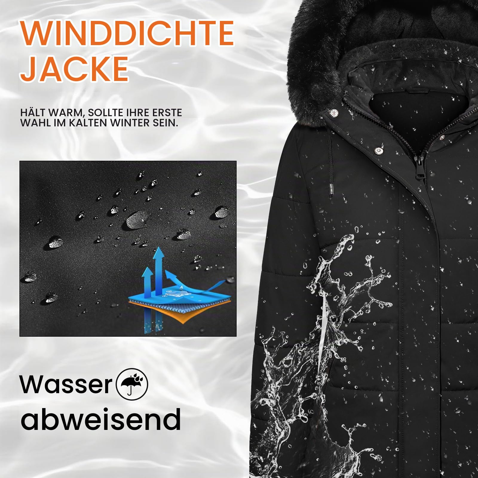 Damen Wintermantel Lang Steppmantel mit Kapuze Winterjacke Warm Parka Damen-Jacken Puffer Mantel Winter Hooded Jacket Kapuzenjacke Winterparka mit Taschen