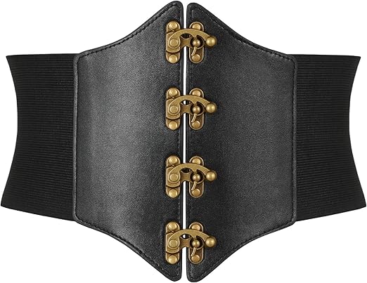 SANSTHS Wide Corset Belt for Women Lace-up Renaissance Corset Hight Waist Elastic Belt for Halloween Costume Parties