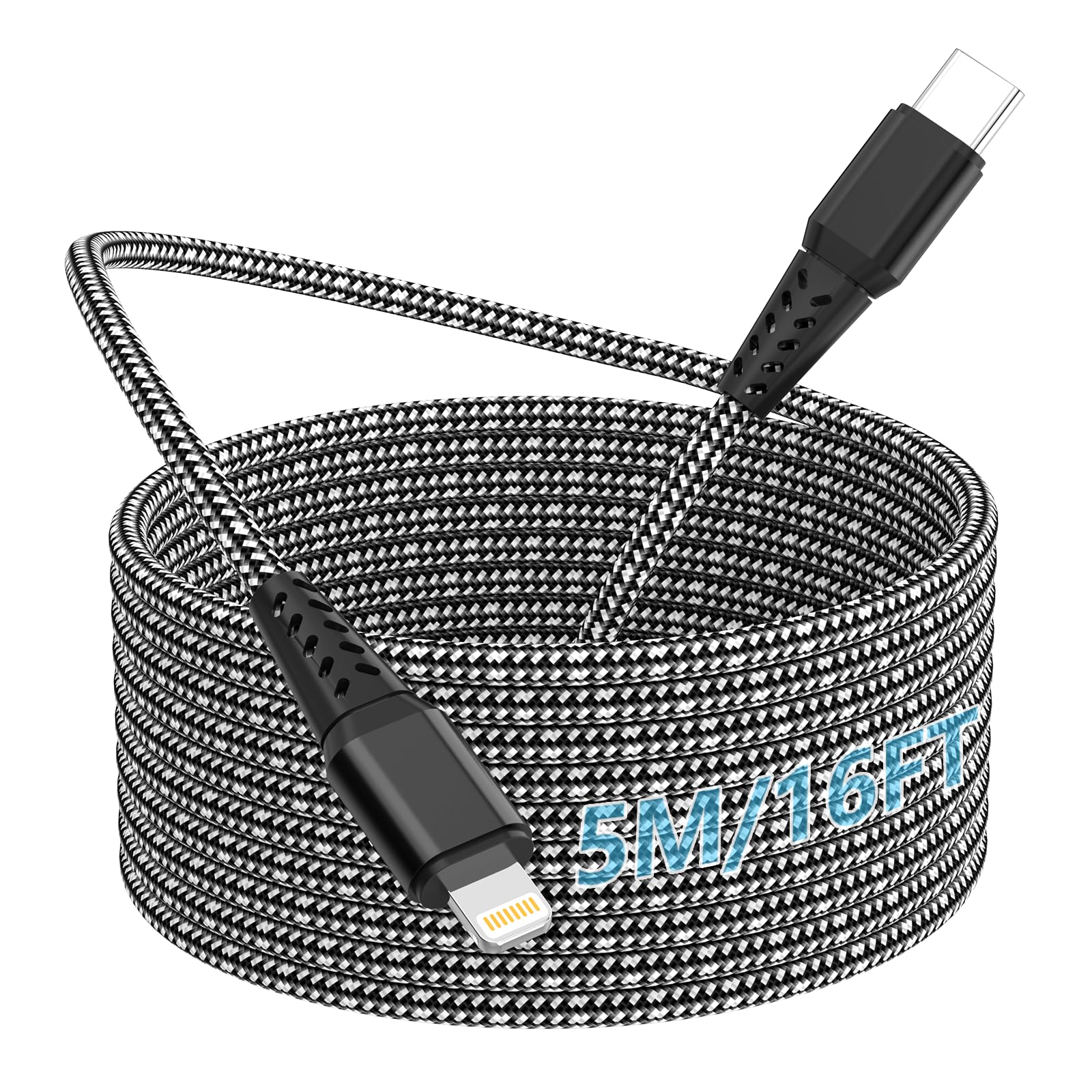 iPhone Charging Cable 5m,[Apple MFi Certified] 16ft Lightning Cable Long iPhone Cable Nylon Fast USB Charging Cable for iPhone SE 2020 11 12 13 14 Pro Max mini XS Max XR X 8 7 6 6s Plus,iPad