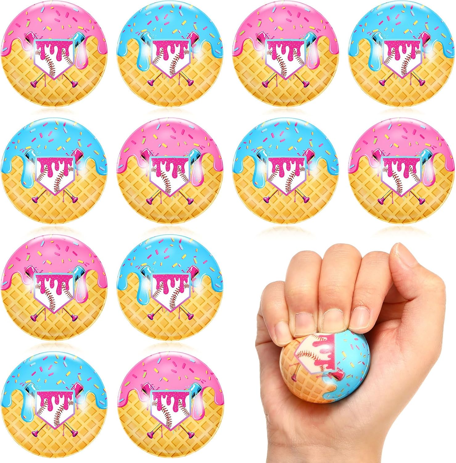 Civaner 24 Pcs Ice Cream Waffles Mini Baseball Fidget Balls