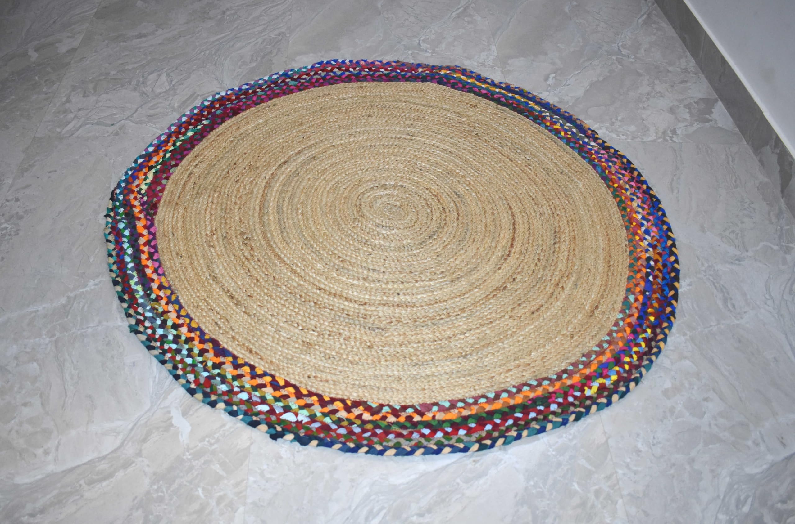 Nowoczesny dywan z juty, bawełna, okrągły, ręcznie pleciony dywan do salonu, beżowy i bawełniany (120 x 120 cm)