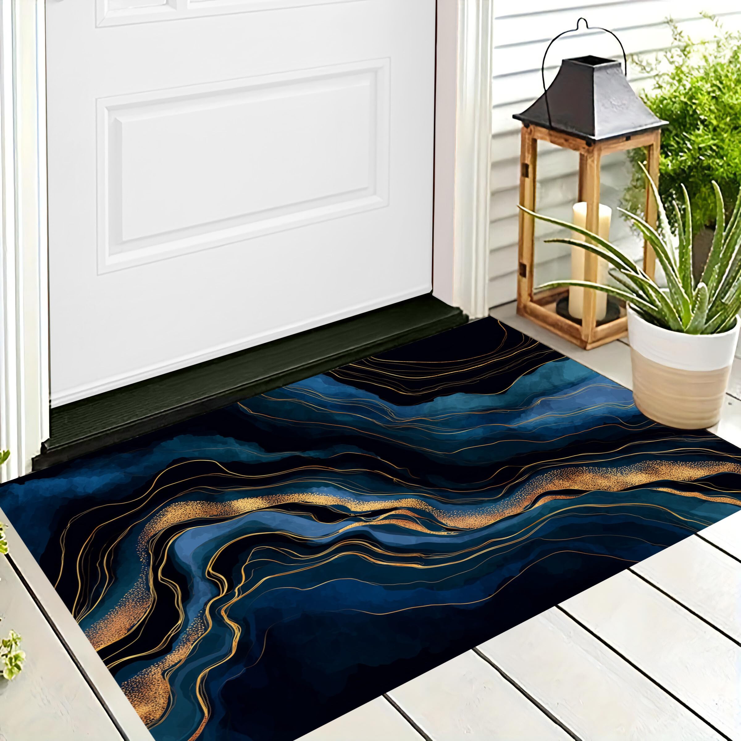 Tapis de sol cuisine roulant paillasson maison bleu or moderne