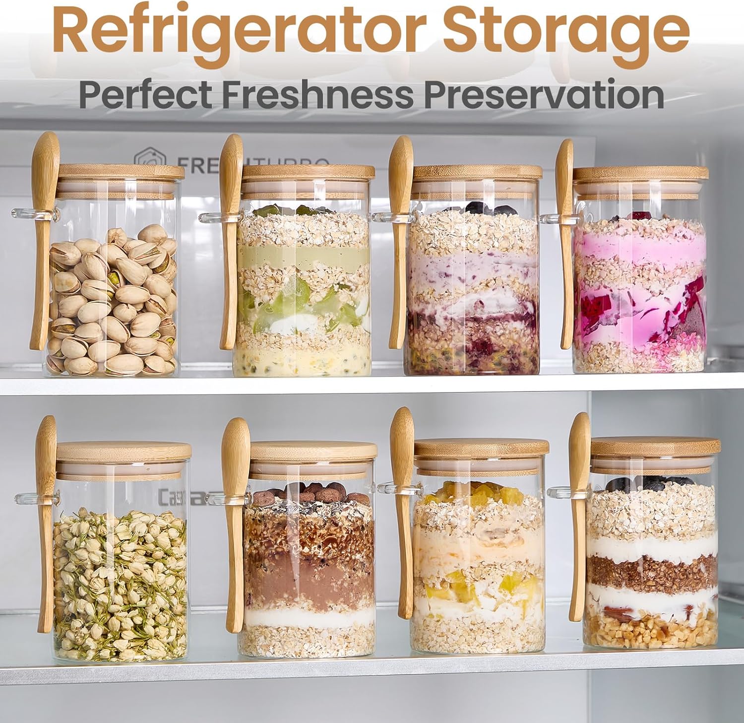 6 Pack Overnight Oats Containers with Bamboo Lids and Spoons - 22 oz Airtight Glass Jars with Lid, Meal Prep Jars for Chia Pudding, Yogurt, Salad, Cereal, Coffee, Flour | Food Storage Canister - Image 6