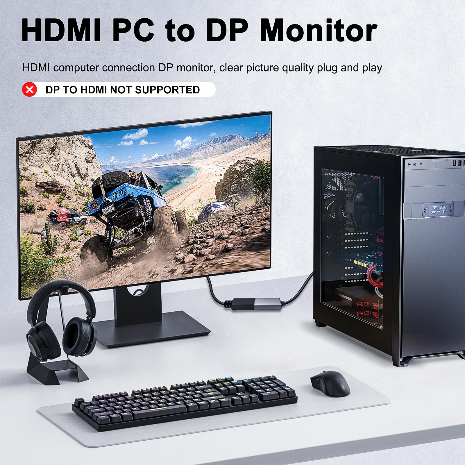 Kumiho Adattatore da HDMI a DisplayPort 4K60Hz ad alta velocità HDMI maschio a porta display femmina cavo convertitore per PC Scheda grafica Laptop PS5/4