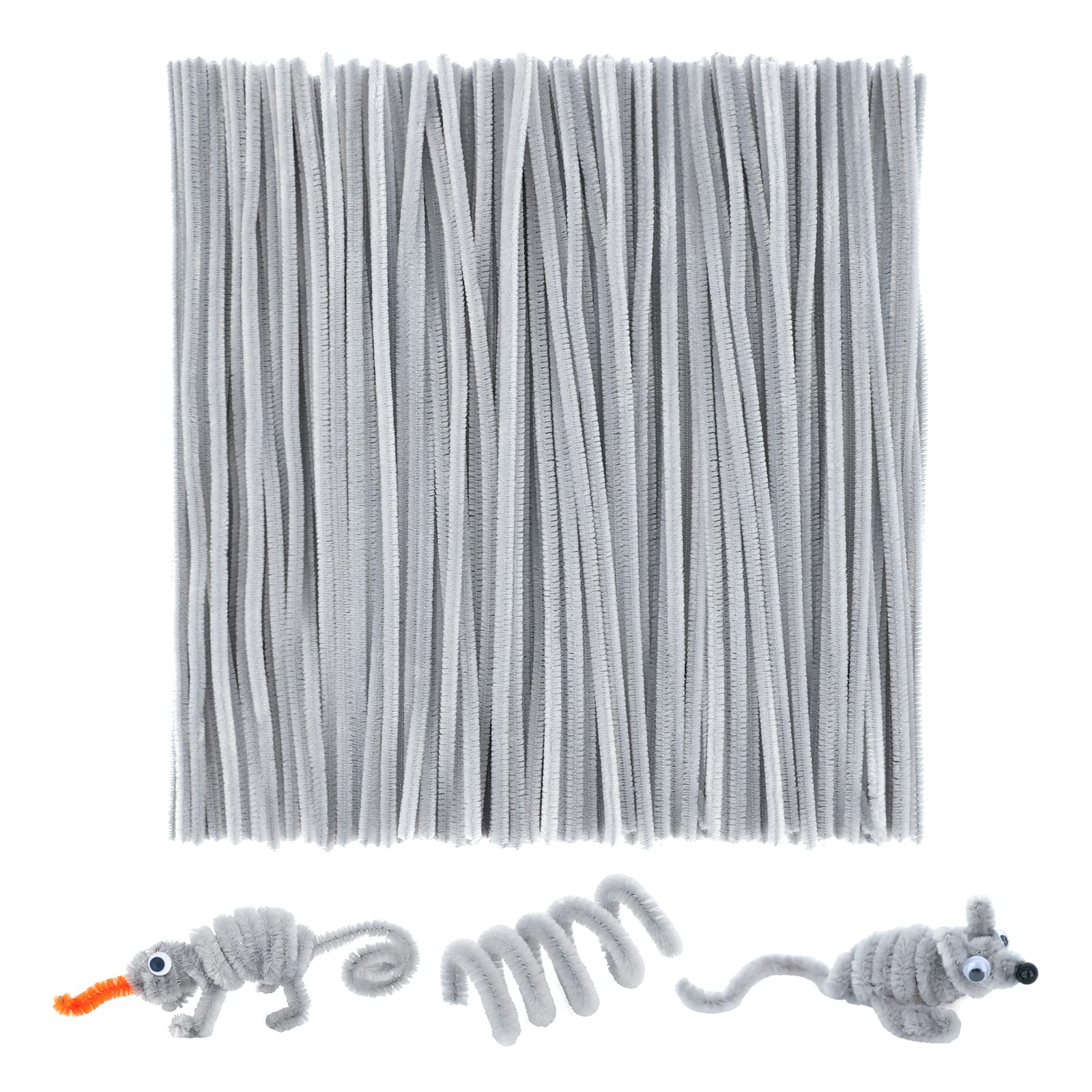 G2PLUS Grey Pipe Cleaners for Craft, 200PCS Long Crafting Pipe Cleaners, 6mm Chenille Stem for DIY, 30cm Pipe Cleaners for DIY, Arts and Crafts Project Decoration