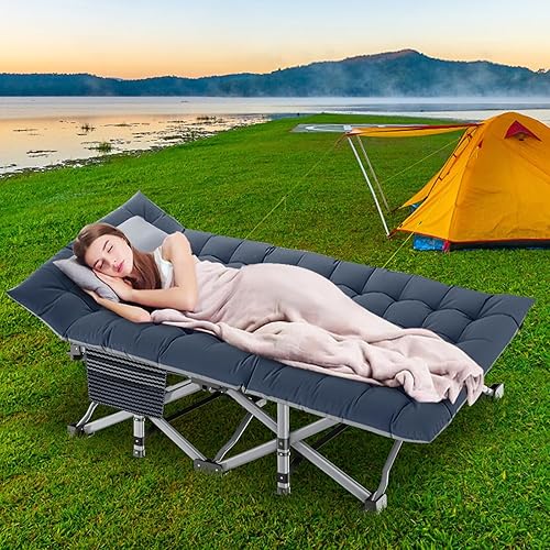 Miniatura 3 de Cunas plegables de camping para adultos, paquete de 2 cates resistentes con bolsa de transporte, cama portátil para dormir, para uso en la oficina,
