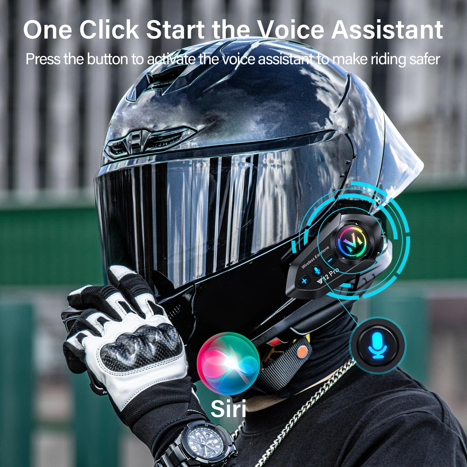 Auriculares para casco de motocicleta con intercomunicador de 2 vías de 500 yardas, sonido HiFi, cancelación de ruido, compartir música, batería de 1000 mAh, FM, fácil de conectar/usar