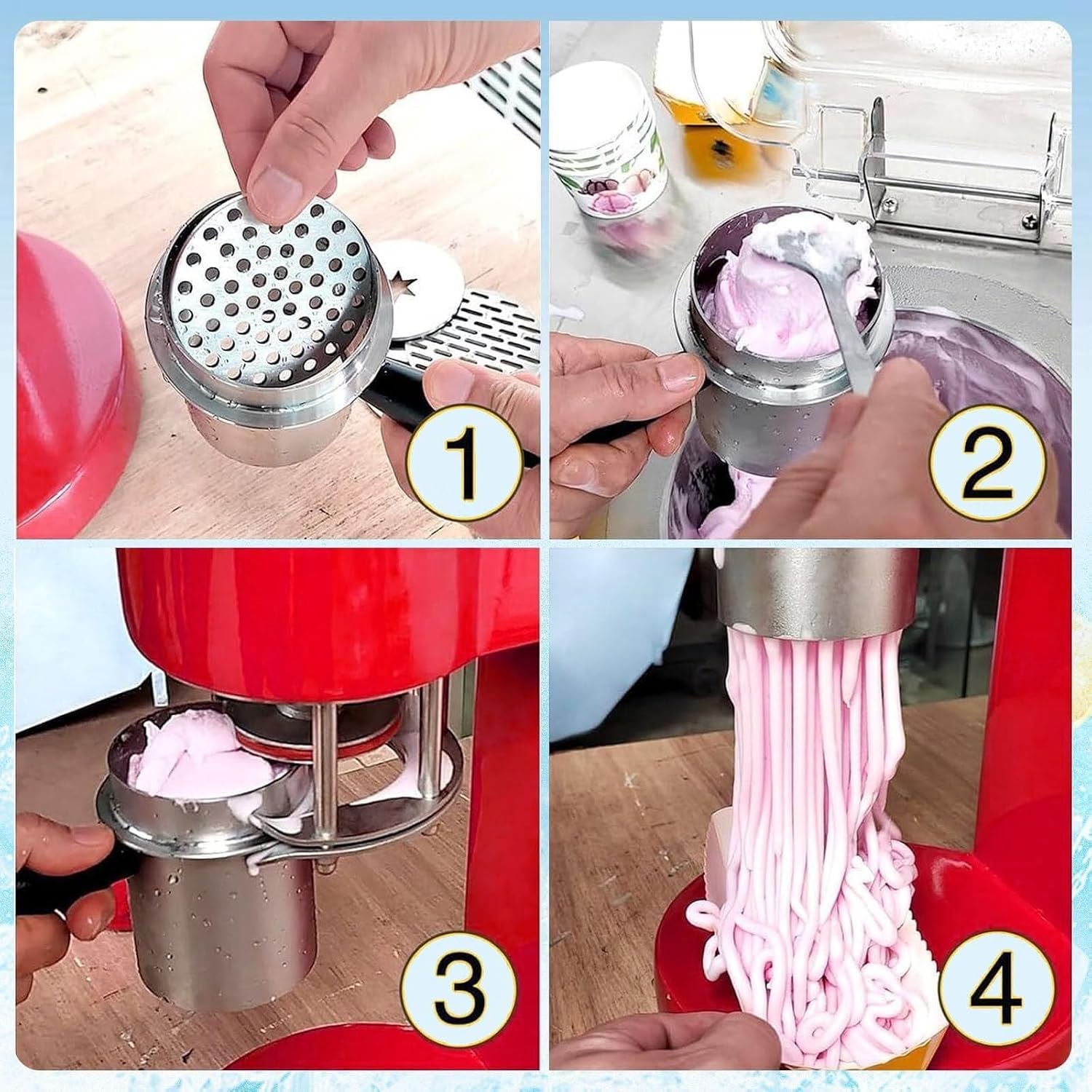 Ice Cream Press Machine - 4 Interchangeable Molds, Space Saving Design, One-Touch Start, East Clean, Soft Serve Dessert Machine For Shops, Catering(White)