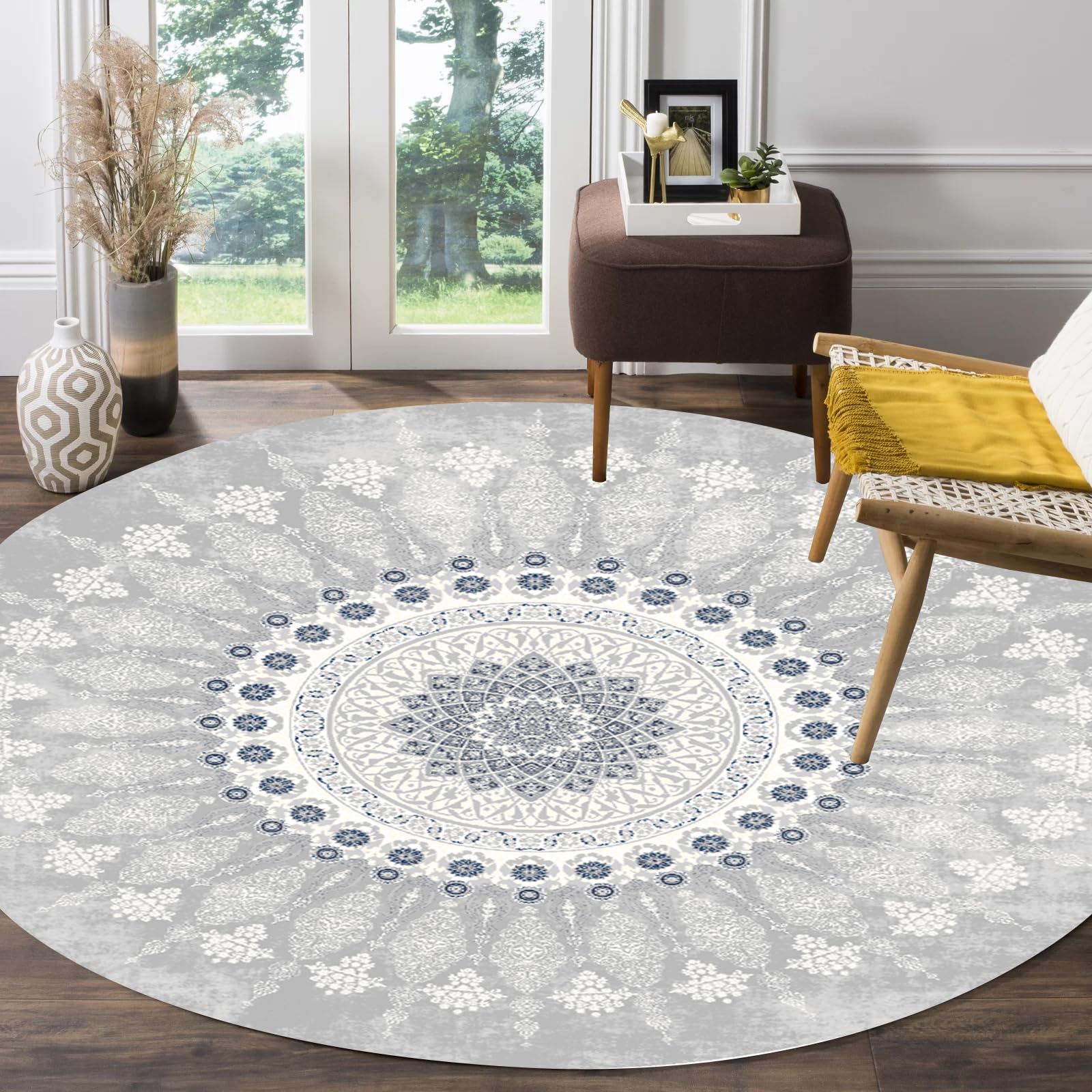 Amazon.com: Round Blue Grey Retro Oriental Washable Rug for Living