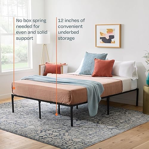 Miniatura 4 de Linenspa Marco de cama de plataforma de metal resistente, no necesita somier, almacenamiento debajo de la cama, montaje simple sin herramientas, 14