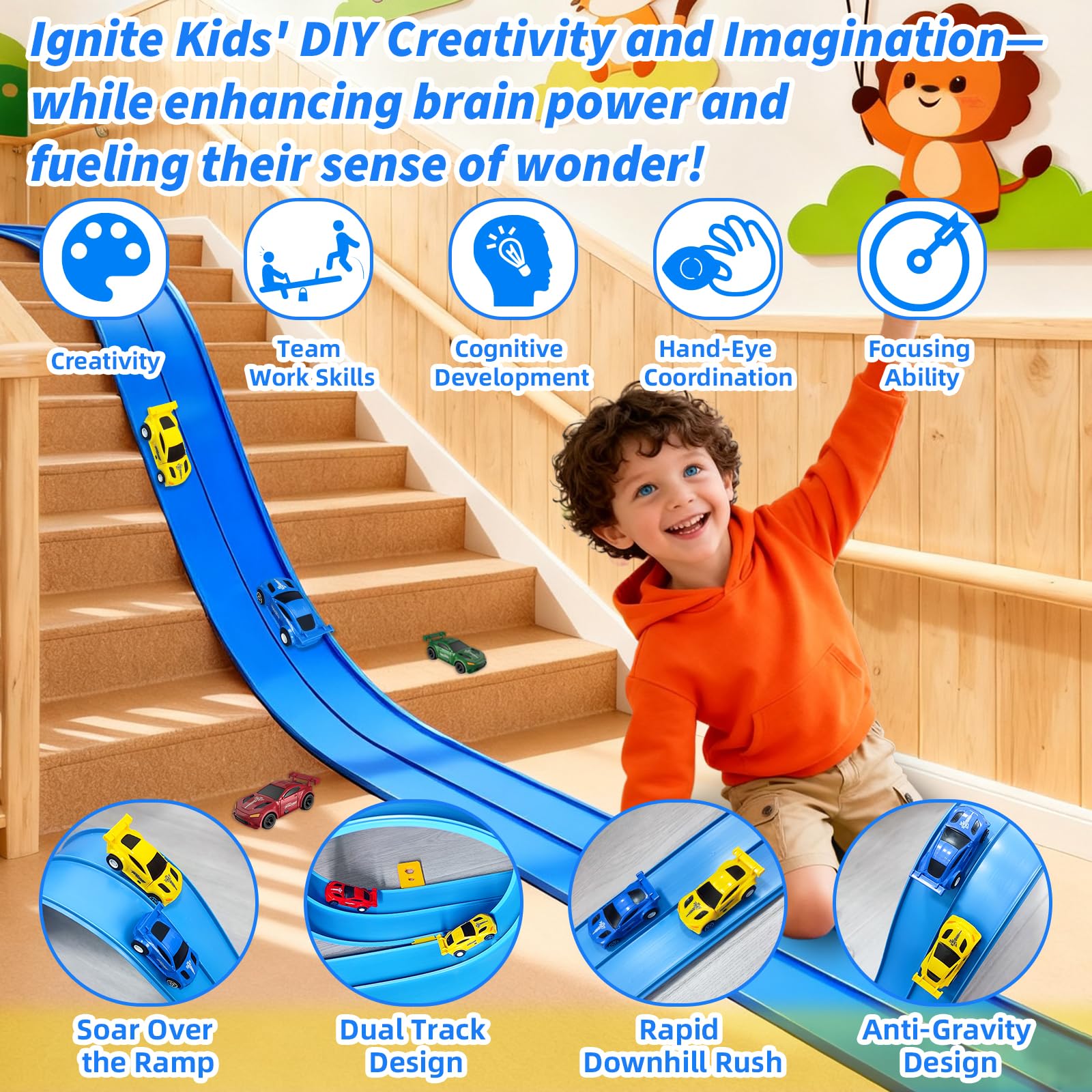 RedCrab Flexible Race Track for Kids,16.4ft Flexible Race Car Ramp Track with 4 Cars & 4 Suction Cups - Image 4