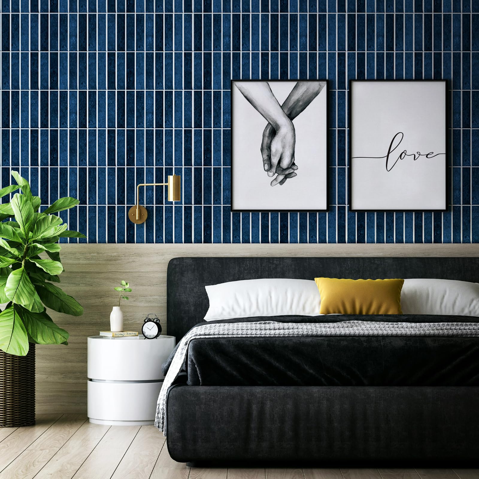 Adesivi per piastrelle 3D, autoadesivi, 30 x 30 cm, per soggiorno, camera da letto, cucina, bagno (Blu – Nero)