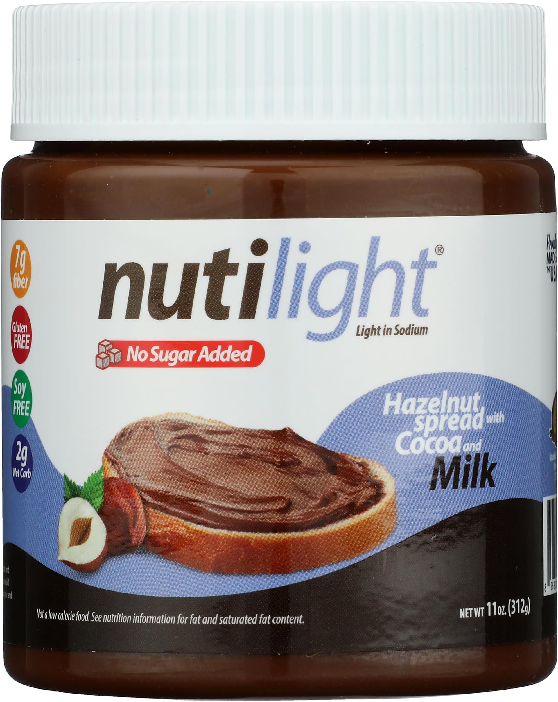 Nutilight, Sugar Free/No sugar Added/Protein+, Hazelnut/Almond Spread, Keto and Diabetic Friendly, Low Net Carb, Non-GMO, Gluten Free, Naturally Sweetened with Stevia. (Hazelnut Spread with Cocoa and Milk)