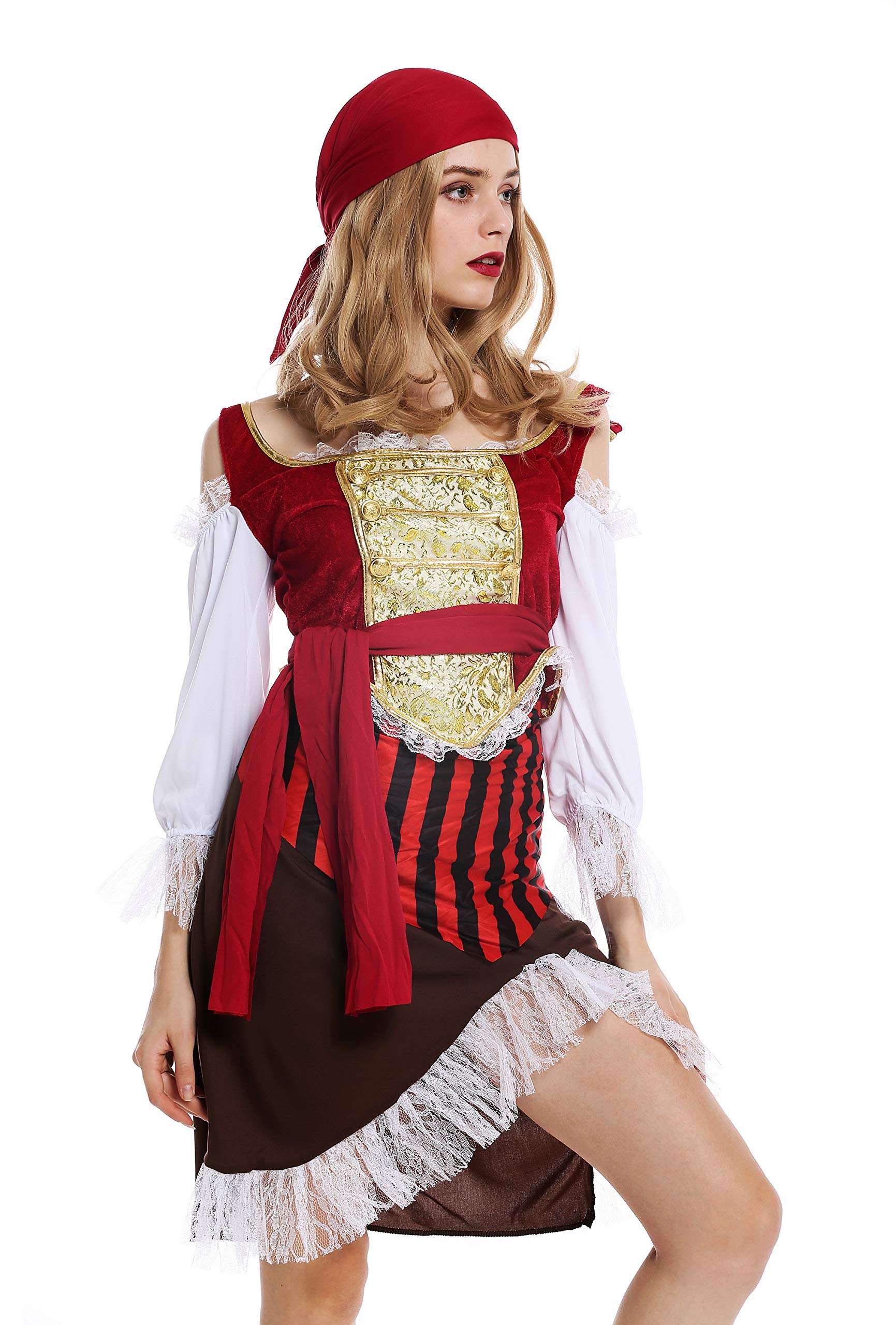 dressmeup - W-0081 Lady Woman Costume Fancy Dress Halloween female Pirate Queen Buccaneer Corsair Size M