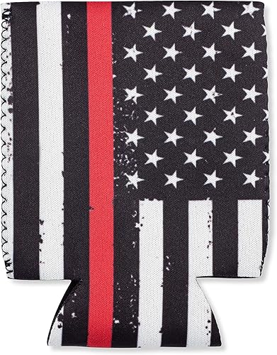 Miniatura 2 de Thin Red Line - Juego de 2 fundas plegables para latas de cerveza y botellas para bebidas  Tamaño estándar de 12 onzas  Neopreno aislado de 0.118in