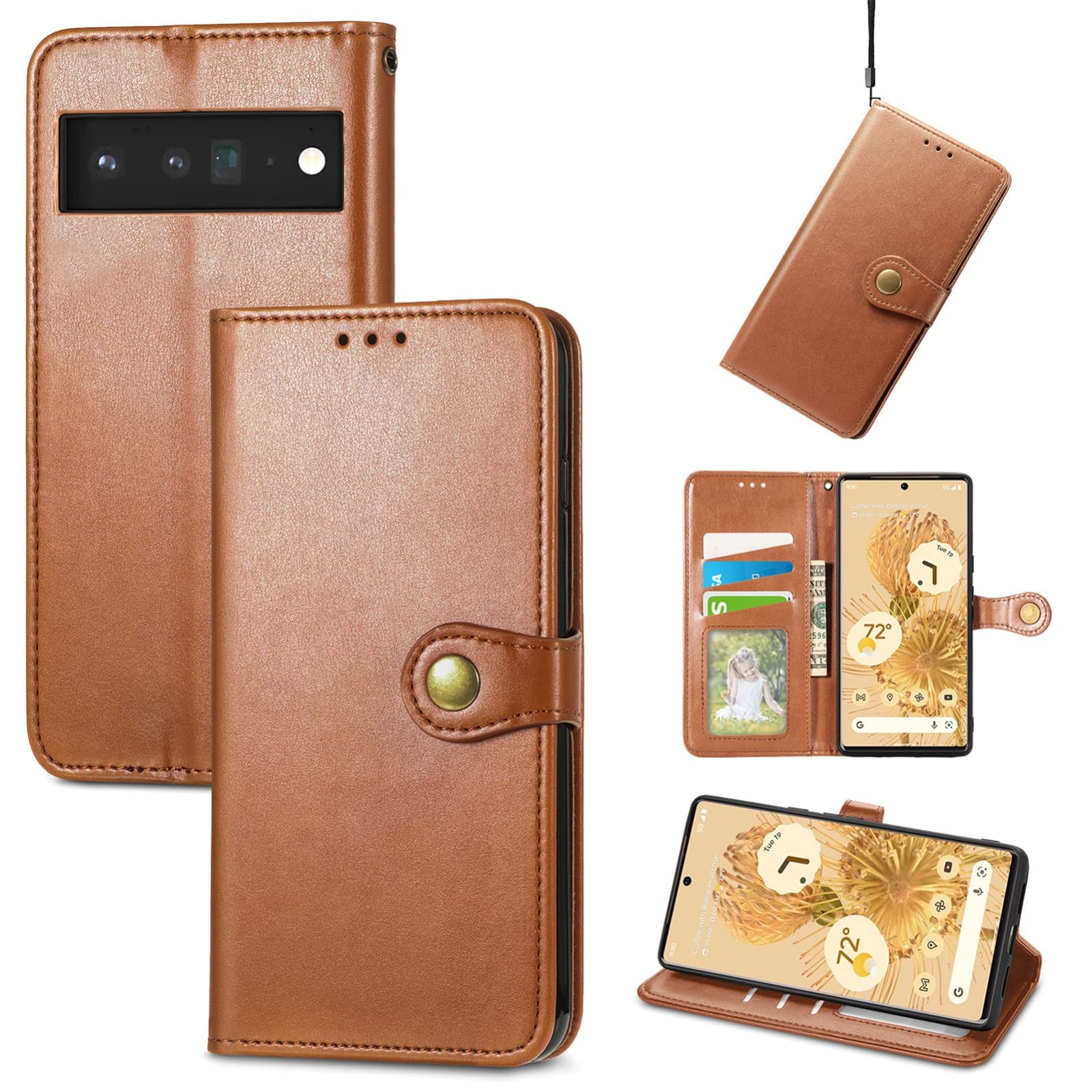 YCDZ STORE for Google Pixel 6 Solid Color Leather Buckle Phone Case