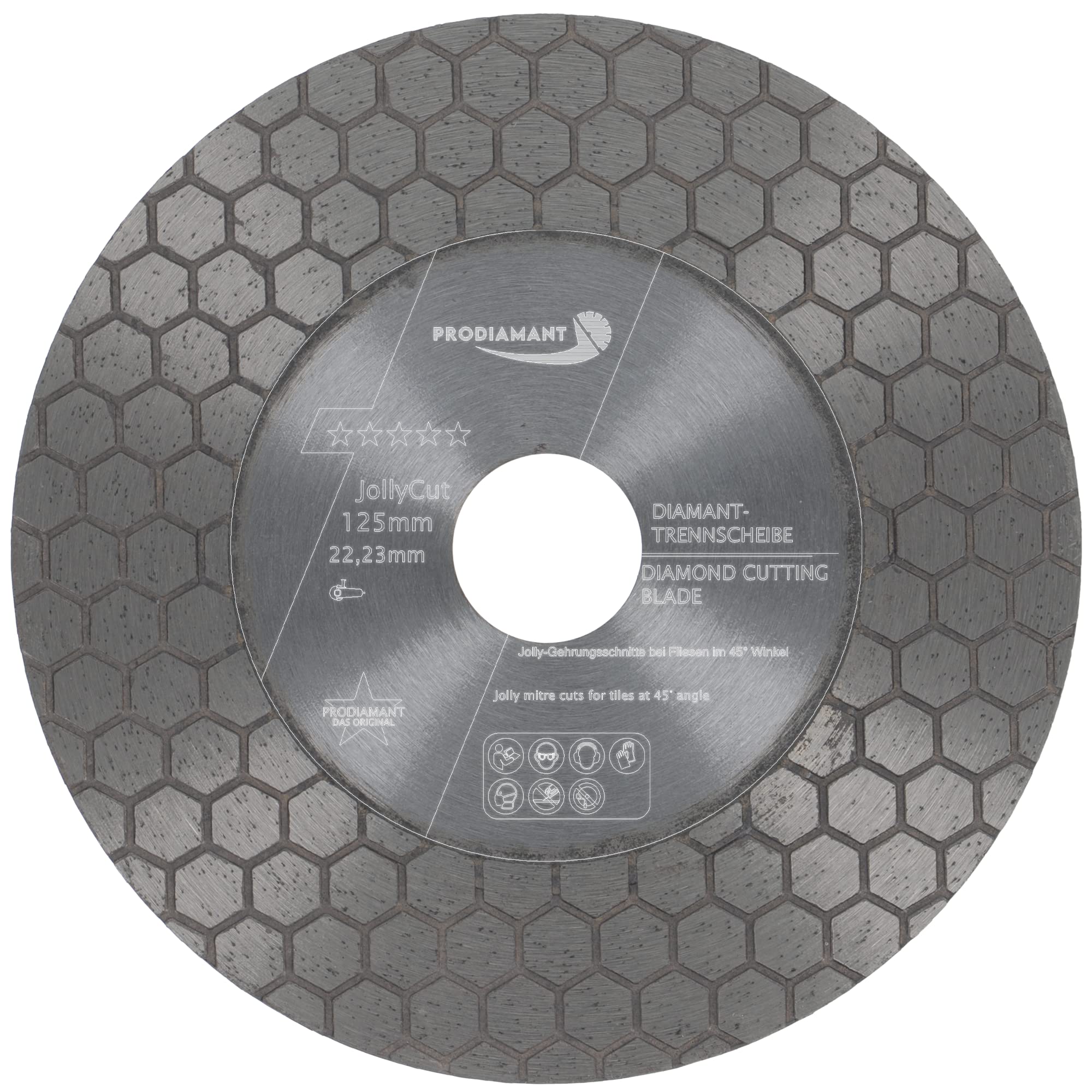 PRODIAMANT Jolly diamentowa tarcza tnąca 125 mm do płytek i gresu porcelanowego do fazowania, cięcia 45 stopni, gratowania, szlifowania i oddzielania