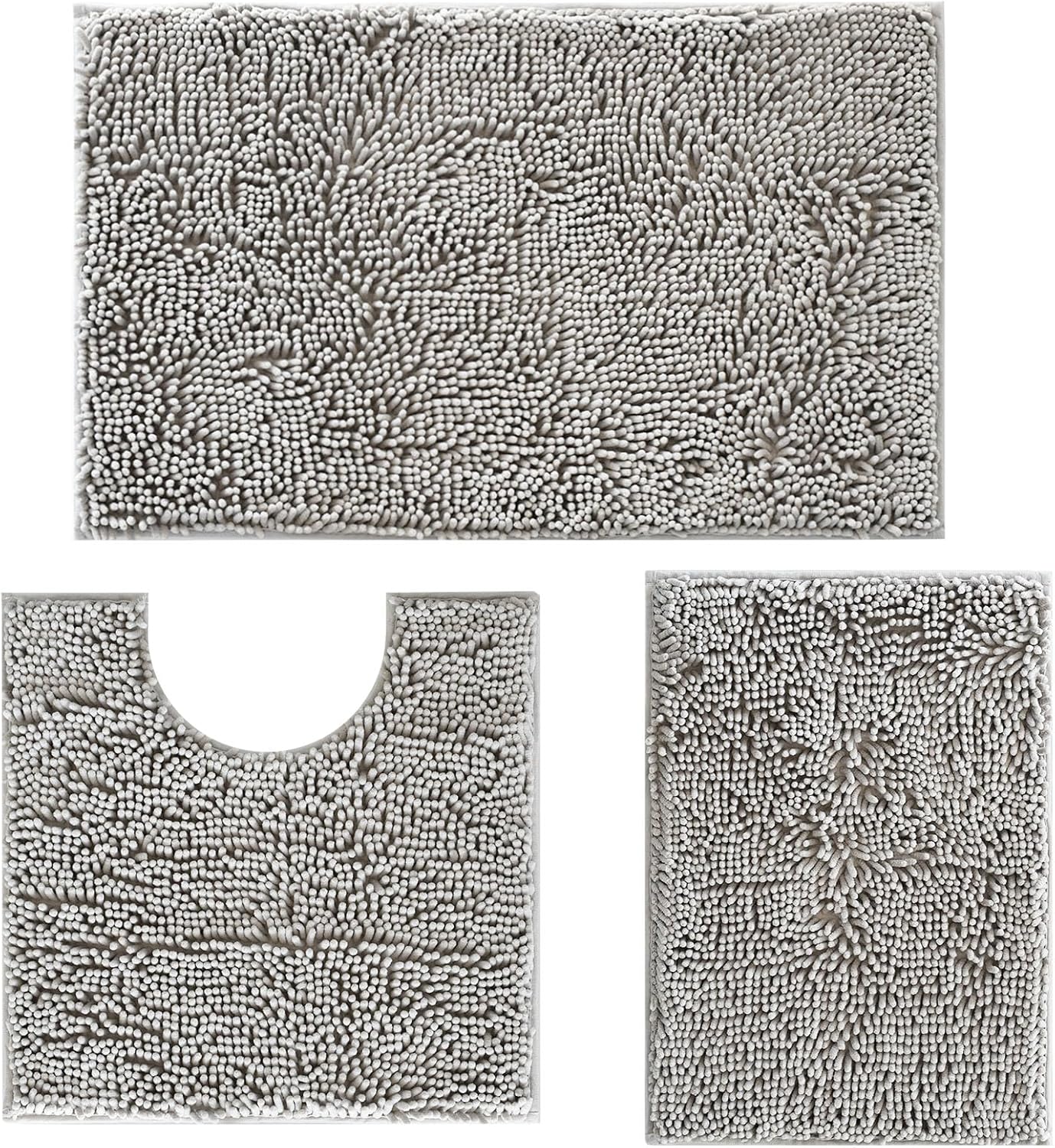 Light Grey Bathroom Rug Set 3 Pieces Thicken Absorbent Bath Mats