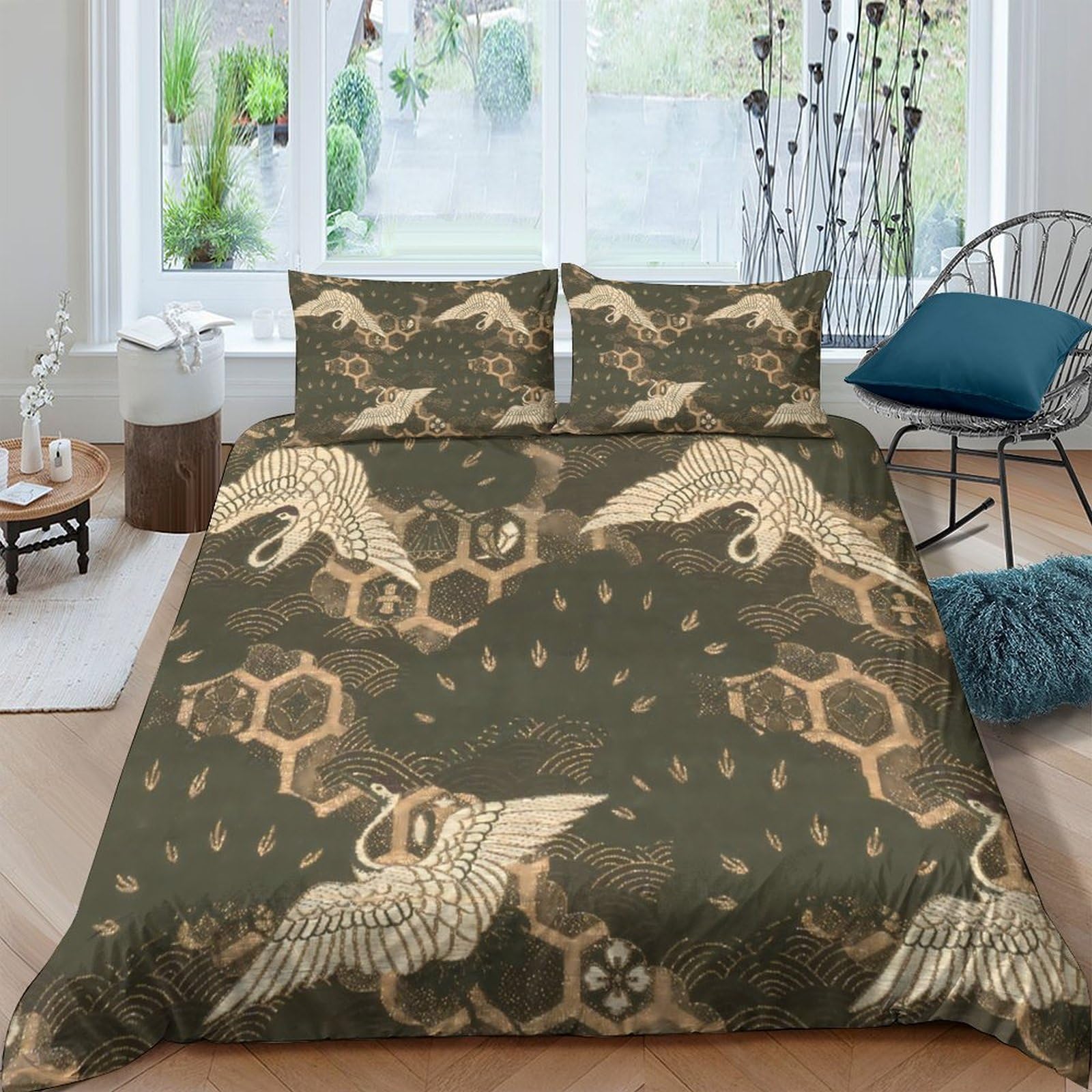Ctjqhvkz Style-9 3D Printed Forest Raven Fitted Sheet Microfiber Durable Golden Hexagon Mattress Cover Bedroom Decor Protection Single（135X200cm）