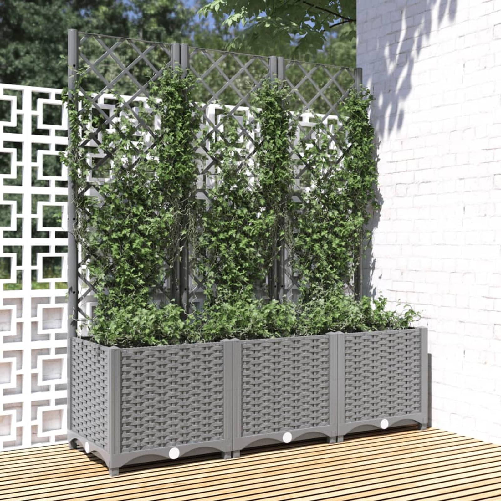 Mengtu Garden Planter With Trellis - Light Grey 120x40x136 cm PP - Outdoor Plant Pot Flower Box for Patio, Terrace, Backyard and Lawn Decor - Vegetable Herb Bed Raised Bed