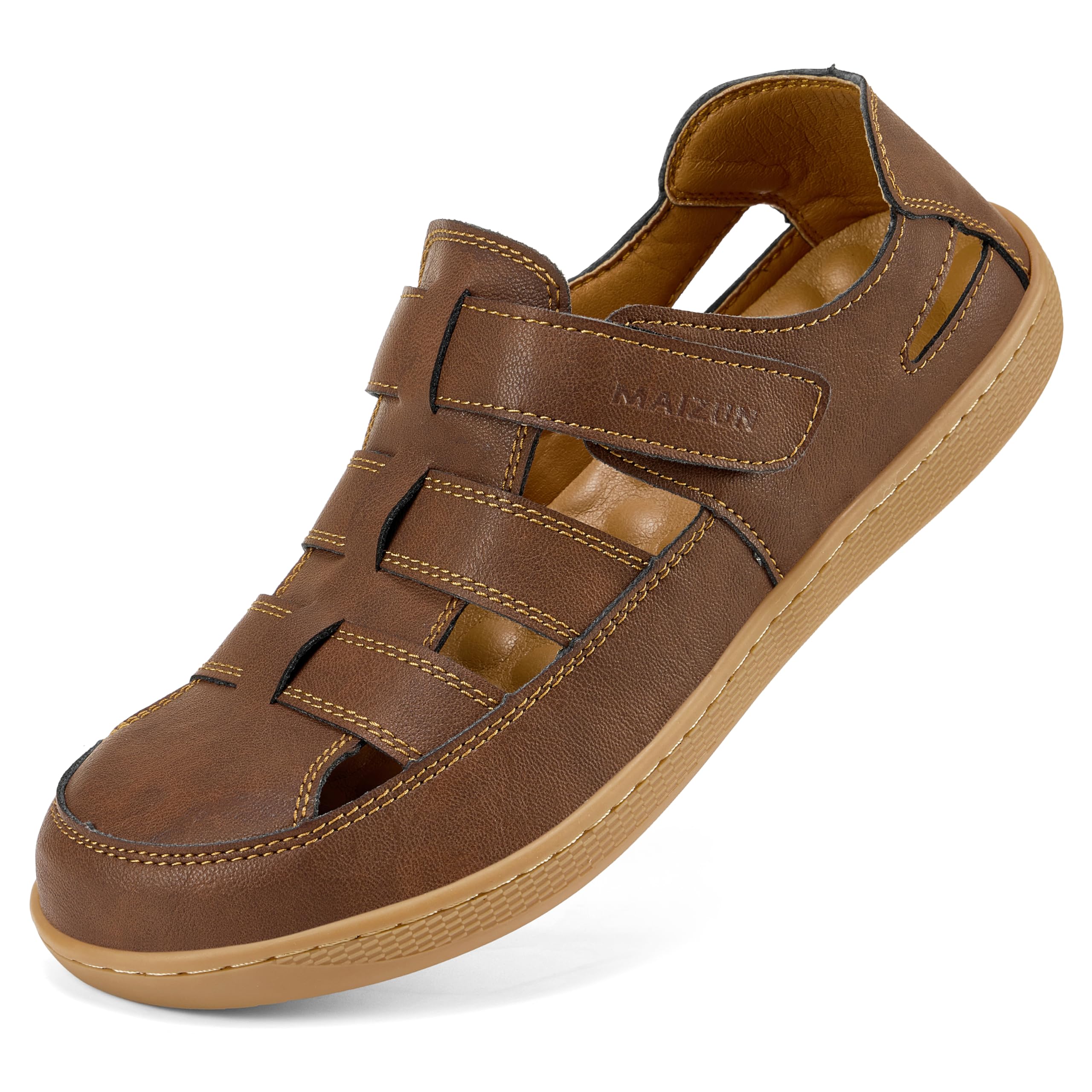 Sandalias de Hombre Cerradas de Piel Sintética con Velcro Ajustable, Cómodas para Caminar, Sandalias Pescador Transpirables para Verano y Uso Casual