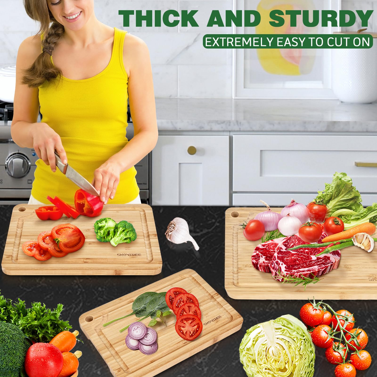 Tablas de cortar de madera para cocina, tabla de cortar de bambú de 15 × 10 pulgadas para carne, tablas de charcutería, tablas de cortar para cocina