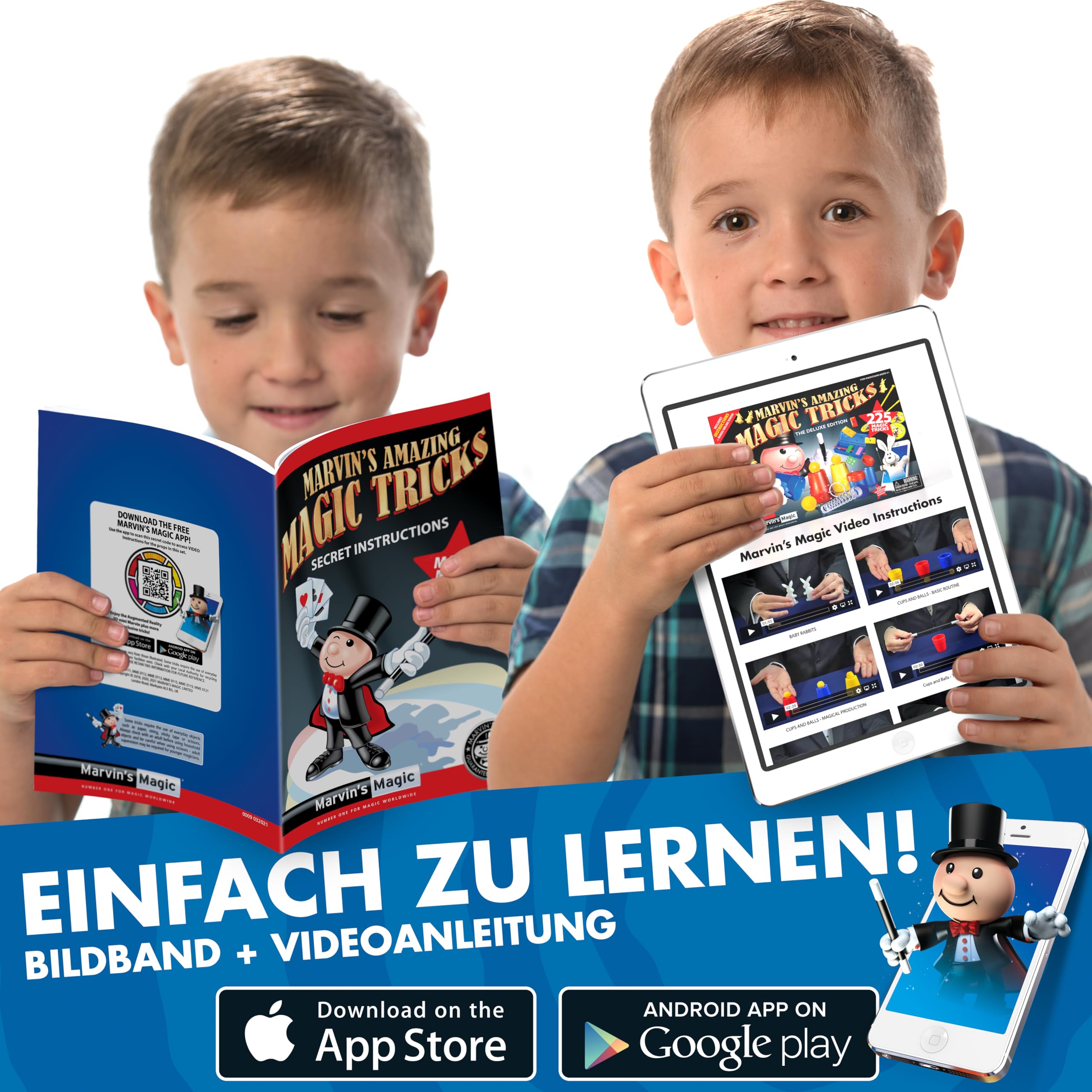 Marvin's Magic - Kinderzauberset - 225 verblüffende Zaubertricks für Kinder - Zaubern leicht gemacht - Inklusive mystischer Zauberkarten, Kanister zum Gedankenlesen, Zaubertheater, Zauberstab + mehr