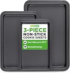 NutriChef, Baking Sheet, Baking Pan, Cookie Sheets, Baking Set, Baking Tray, Sheet Pan, Nonstick, Professional Quality, 3 Piece Set, Stackable, Black