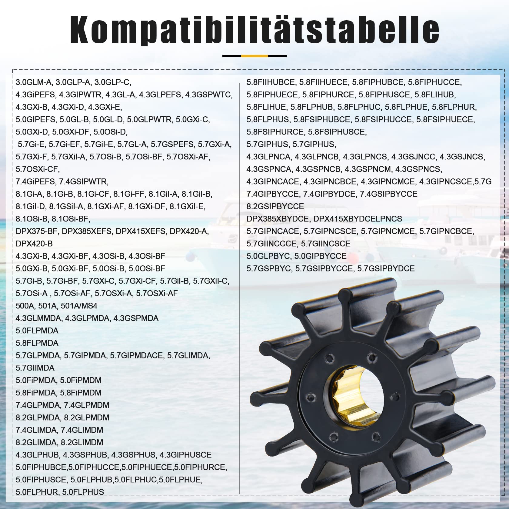 CarBole Wasserpumpenrad 12 Flügel Bootsrad Ersatz für Jabsco Sierra GLM Mallory Onan Perkins Volvo-Penta Yanmar Johnson 09-1027B 09-1027B-1 OMC 3588256
