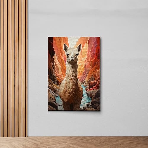 Miniatura 6 de Alpaca Canvas Wall Art for Bathroom Living Room Wall Decoration with Frame Animal Portrait Window Wall Painting Autumn Landscape Wall Picture