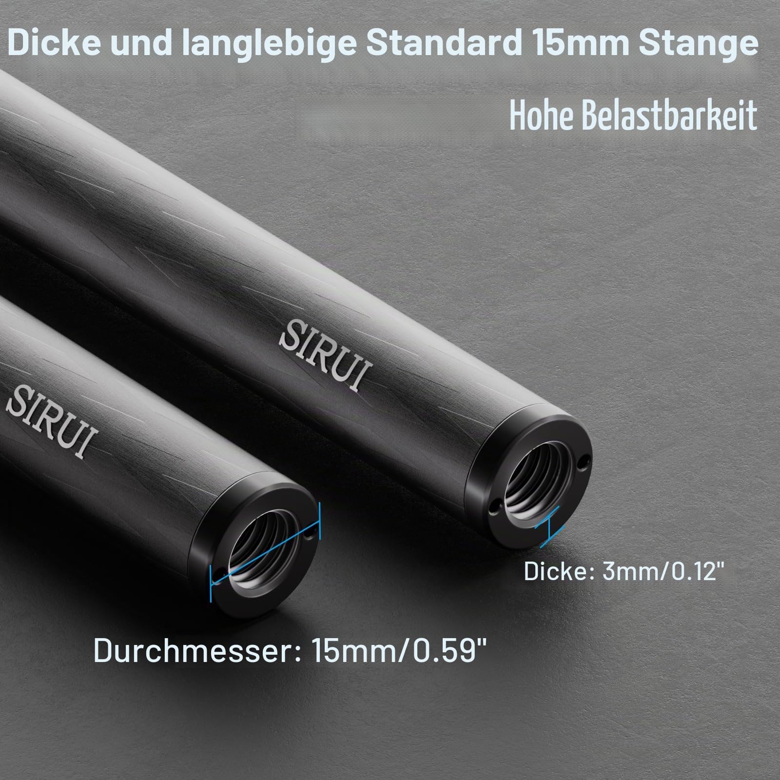 SIRUI 15mm Rod Kohlefaser Stange, universelle 20cm Kameraschienenstangen für 15mm Stangenschienen-Stützsystem, Follow Focus, AM-CR200, 2 Stück