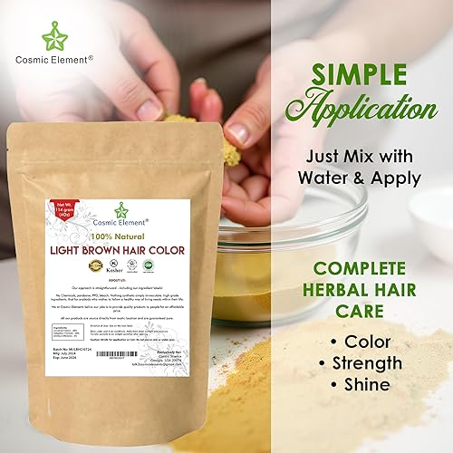 Miniatura 5 de Cosmic Element Polvo de henna marrón claro para color de cabello y barba, tinte natural orgánico, sin químicos, sin gluten, libre de crueldad, 4