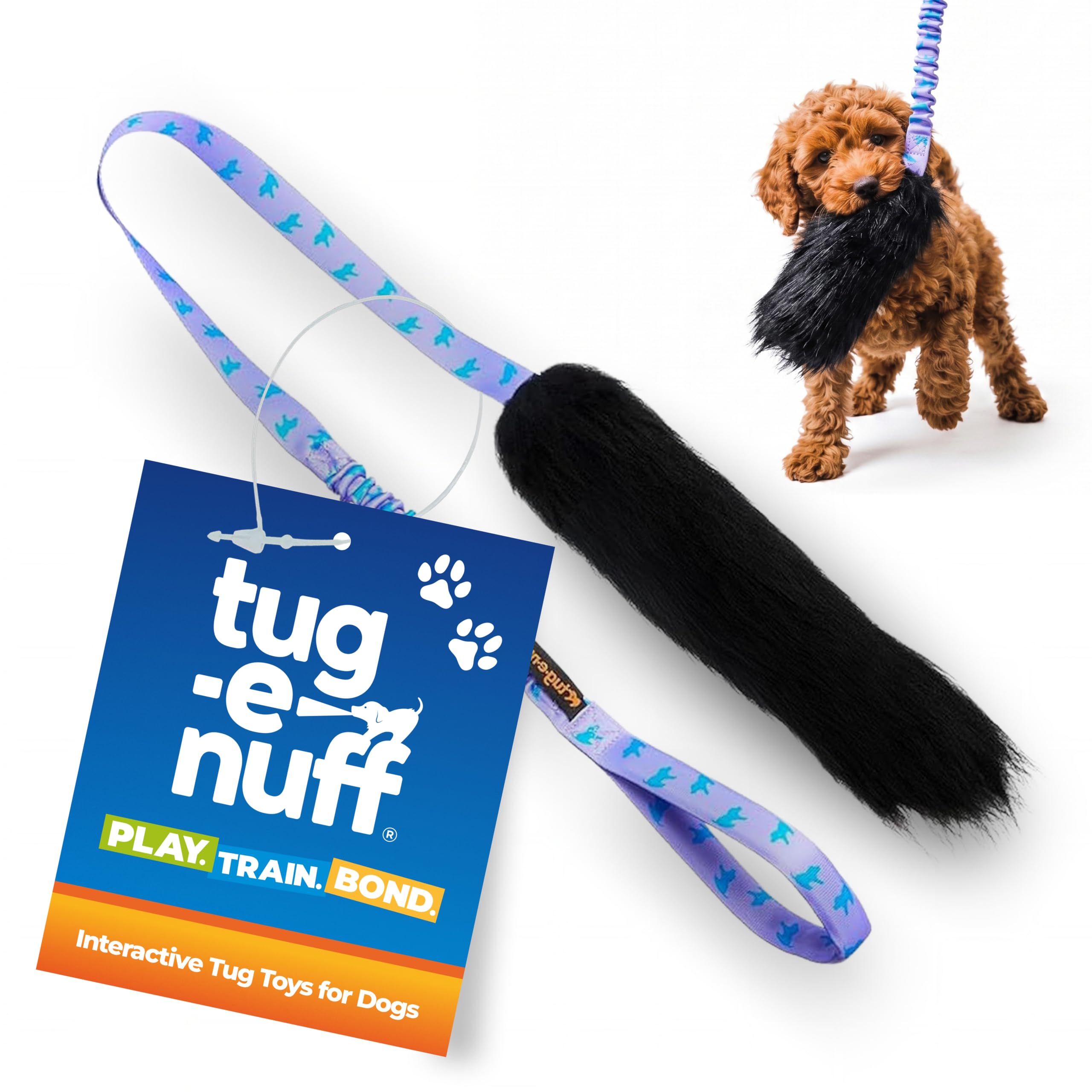 Tug-E-Nuff | Giocattolo Tuy per cani Bungee Chaser in pelle di pecora per raggiungere il richiamo (motivo lilla)