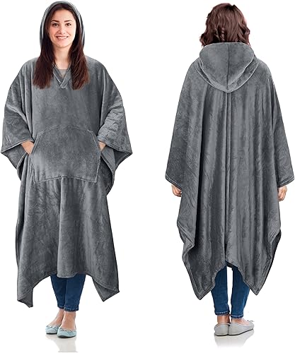 Catalonia Poncho con capucha tipo manta para vestir para mujeres y hombres adultos, capa tipo manta de forro polar con capucha | Cálido, suave,