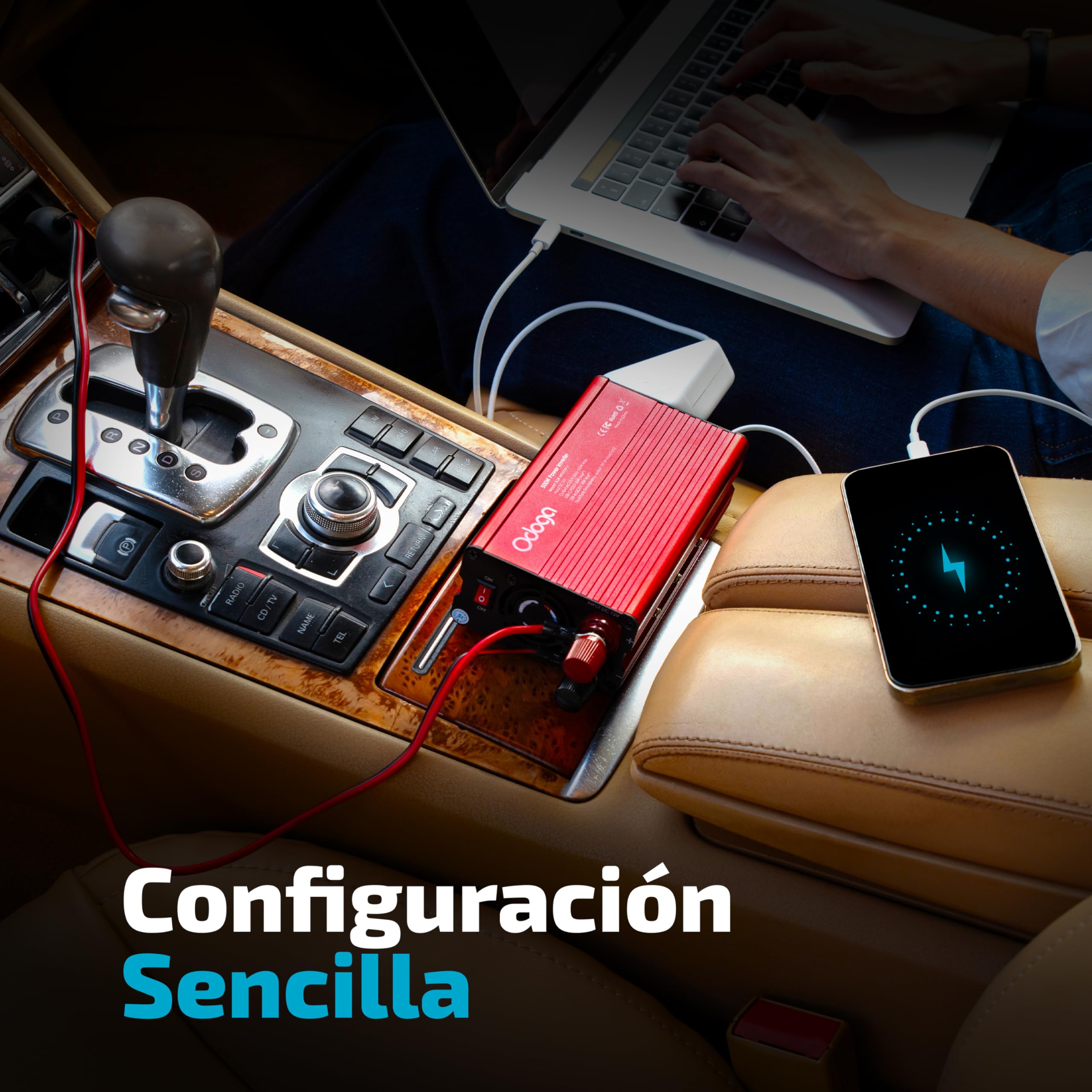 Odoga Inversor 12v 220v – Transformador 500W, Convertidor con Puertos USB-A y USB-C de 3A – Adaptador Mechero Coche a Enchufe – Cargue Sus Dispositivos en Autocaravanas, Camper Furgoneta y Coche — view 3