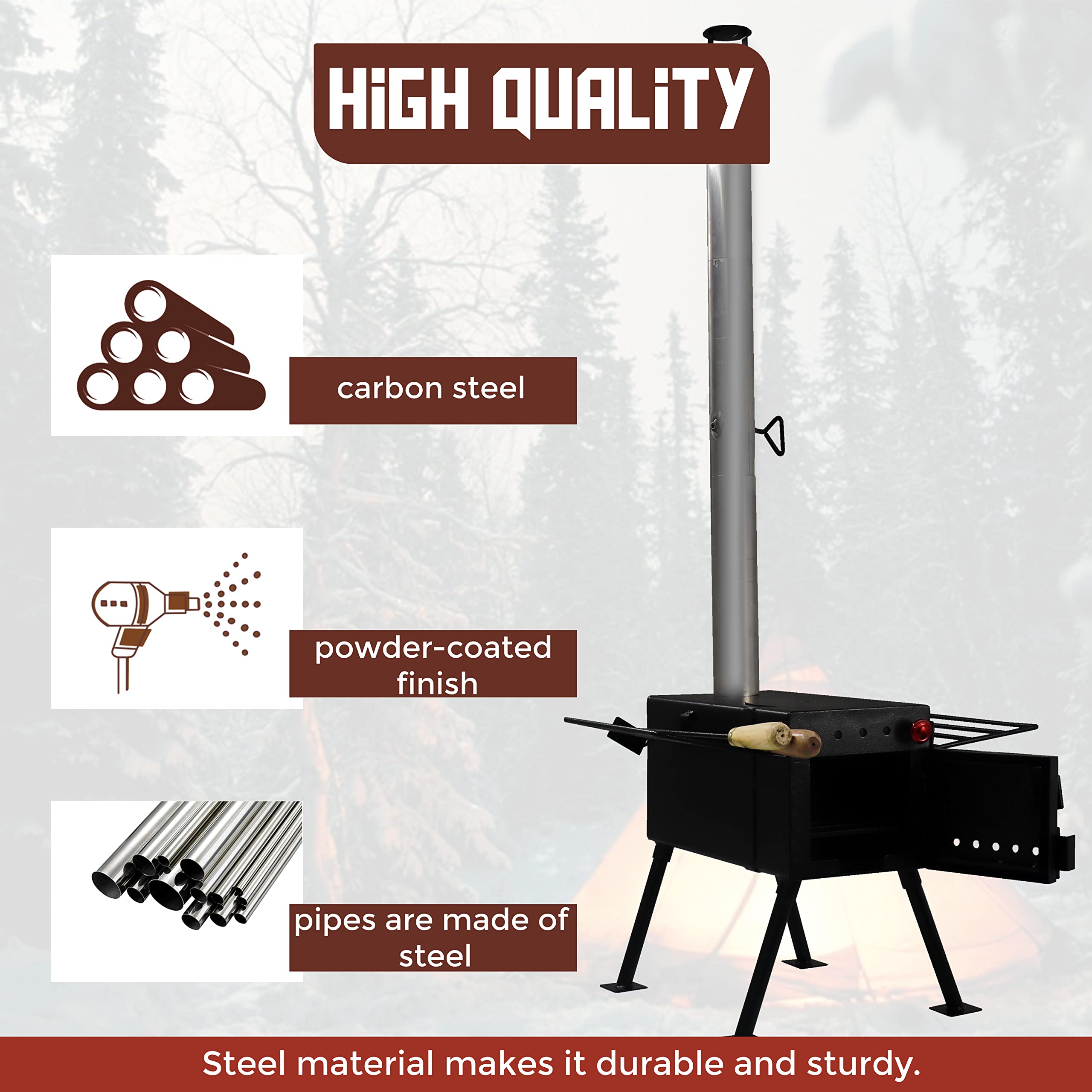 Amazon.com: FEBTECH – small wood stove – outdoor camping wood stove for  home heating – Portable hot tent stove with chimney pipe for Tent, Shelter,  Hiking, Fishing, Heating and Cooking- mini wood