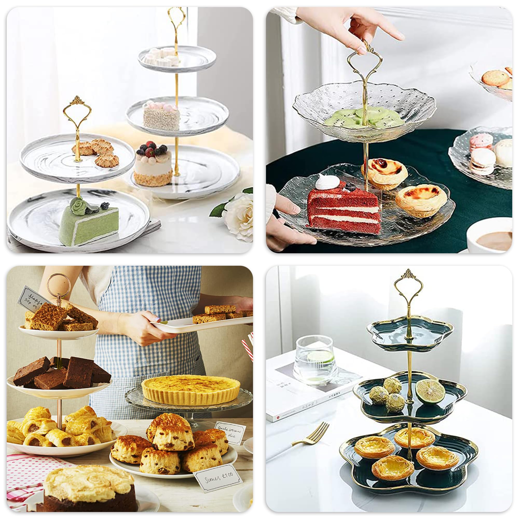 6-delige Etagèrestangen Set - 3 Etages Taartstandaard Bouwpakket Middengat Zilveren Bruidstaart Taarthouder Voor Verjaardagstaart Cupcakes Macarons Donutmuffin