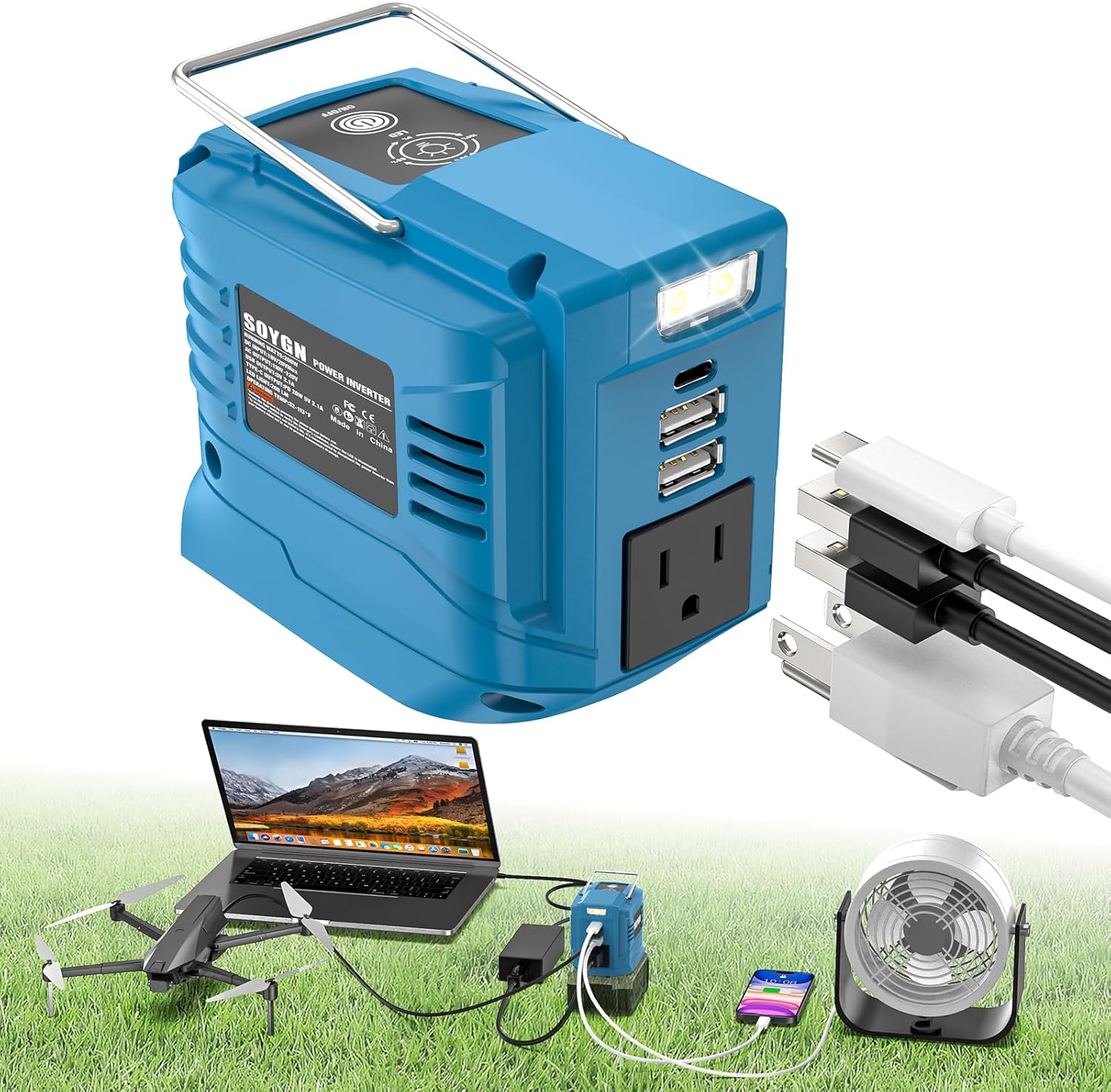 200W Portable Power Inverter for DeWALT 20V,Outdoor Generato Battery Converter with 2 USB&LED&AC Battery Powered Outlet,Convert DC 18V/20V to AC 110V-120V Portable Power Station(Tool Only)