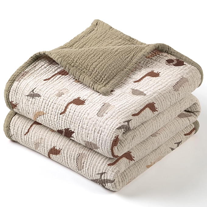 婴儿棉质薄毯 - 恐龙图案适合新生儿和幼儿